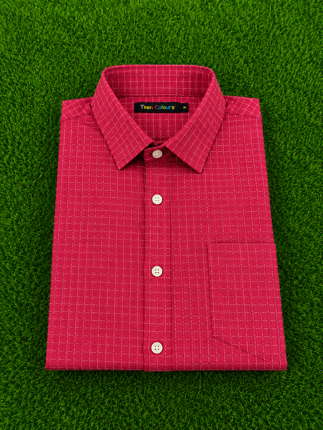 Teen Colours Men's Brick Red Small Check Cotton Casual Shirt Full Sleeve Regular Fit