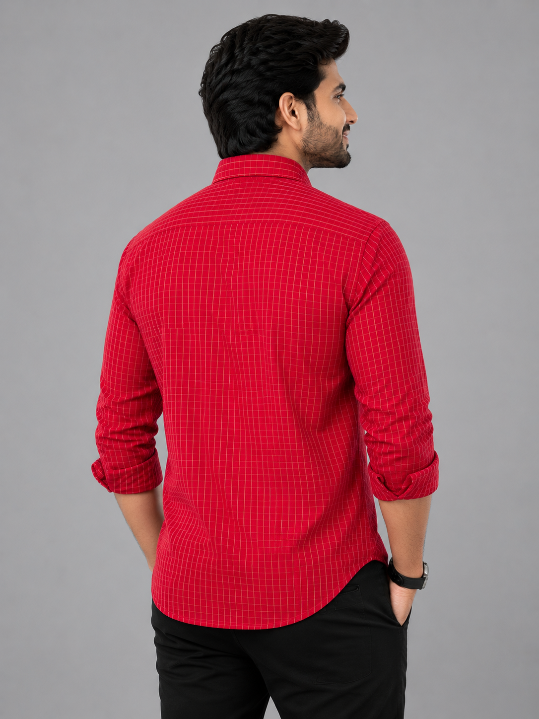 Teen Colours Men's Brick Red Small Check Cotton Casual Shirt Full Sleeve Regular Fit