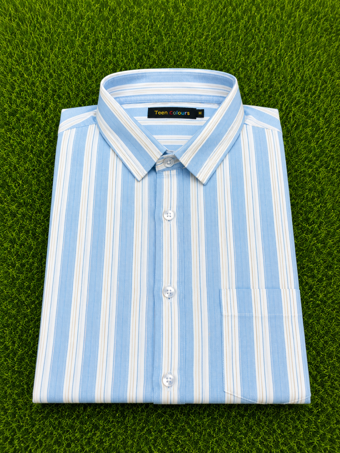 Teen Colours Men's Light Blue and White Vertical Striped Cotton Casual Shirt Full Sleeve Regular Fit