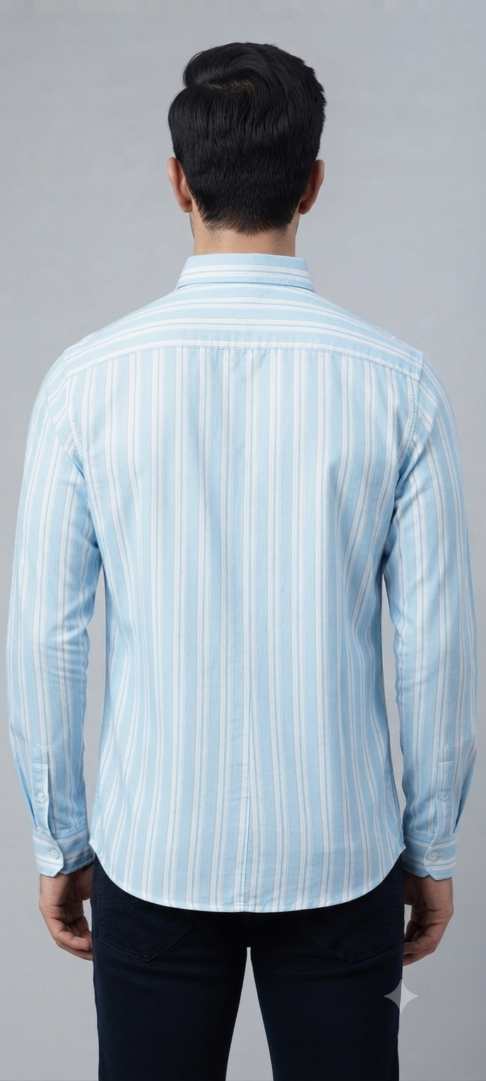 Teen Colours Men's Light Blue and White Vertical Striped Cotton Casual Shirt Full Sleeve Regular Fit