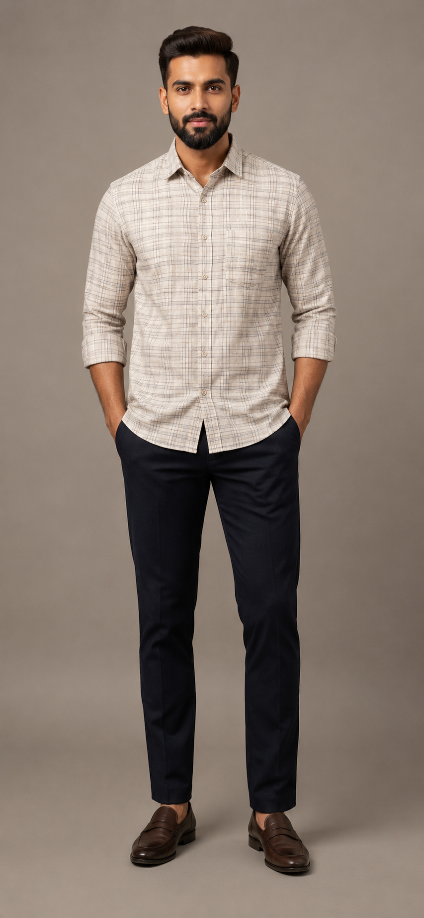 Teen Colours Men's Grey White and Dark Grey Striped Cotton Casual Shirt Full Sleeve Regular Fit