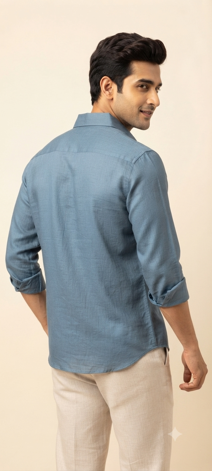 Teen Colours Mens Blue Plain Gija Cotton Casual Shirt Full Sleeve Regular Fit