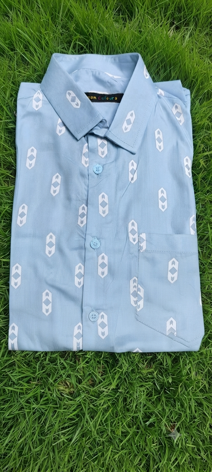 Teen Colours Men's Blue and White Printed Cotton Casual Shirt Full Sleeve Regular Fit