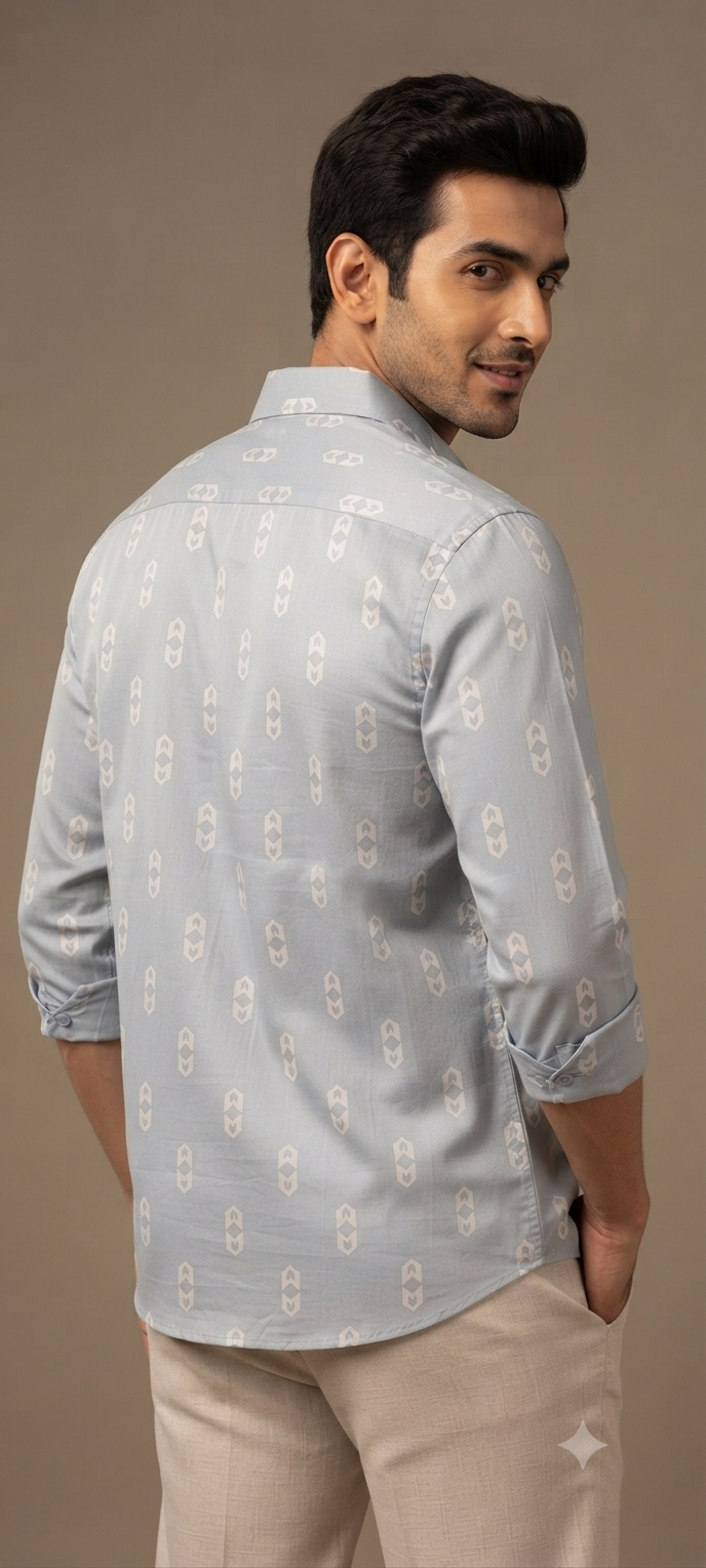 Teen Colours Men's Blue and White Printed Cotton Casual Shirt Full Sleeve Regular Fit
