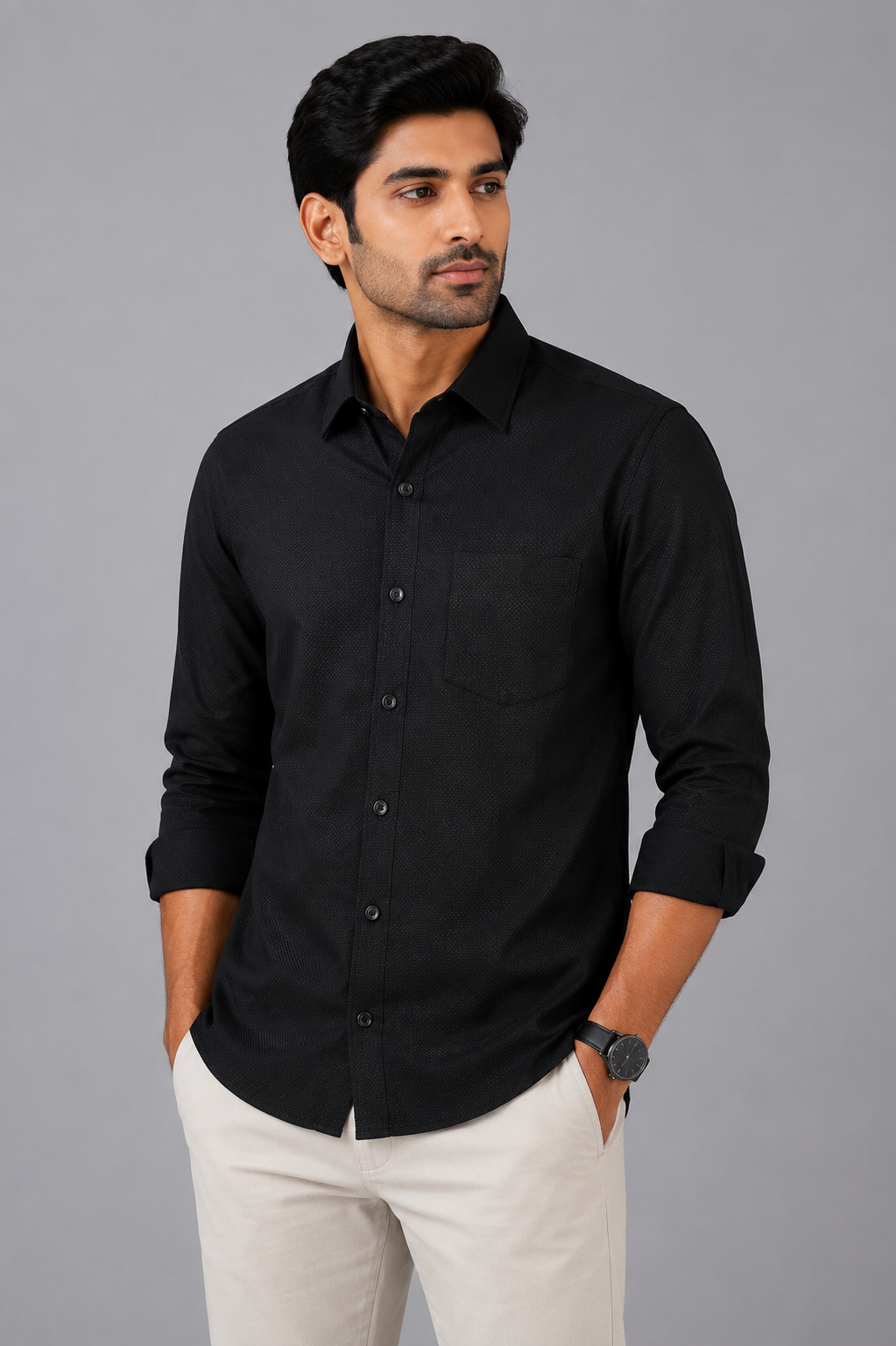 Teen Colours Men's Black Plain Giza Cotton Casual Shirt Full Sleeve Regular Fit