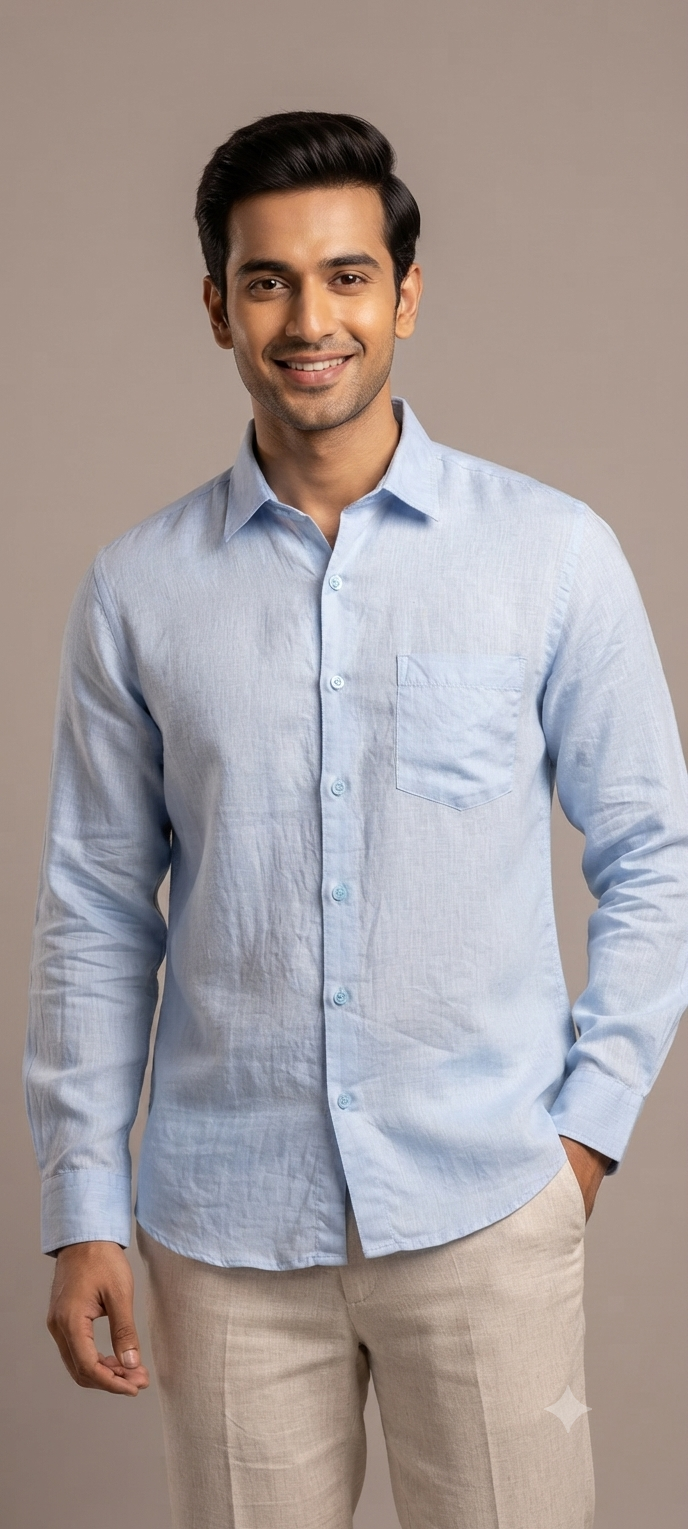 Teen Colours Mens Sky Blue Plain Gija Cotton Casual Shirt Full Sleeve Regular Fit
