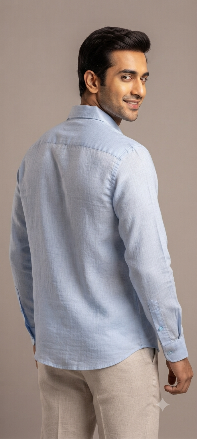 Teen Colours Mens Sky Blue Plain Gija Cotton Casual Shirt Full Sleeve Regular Fit
