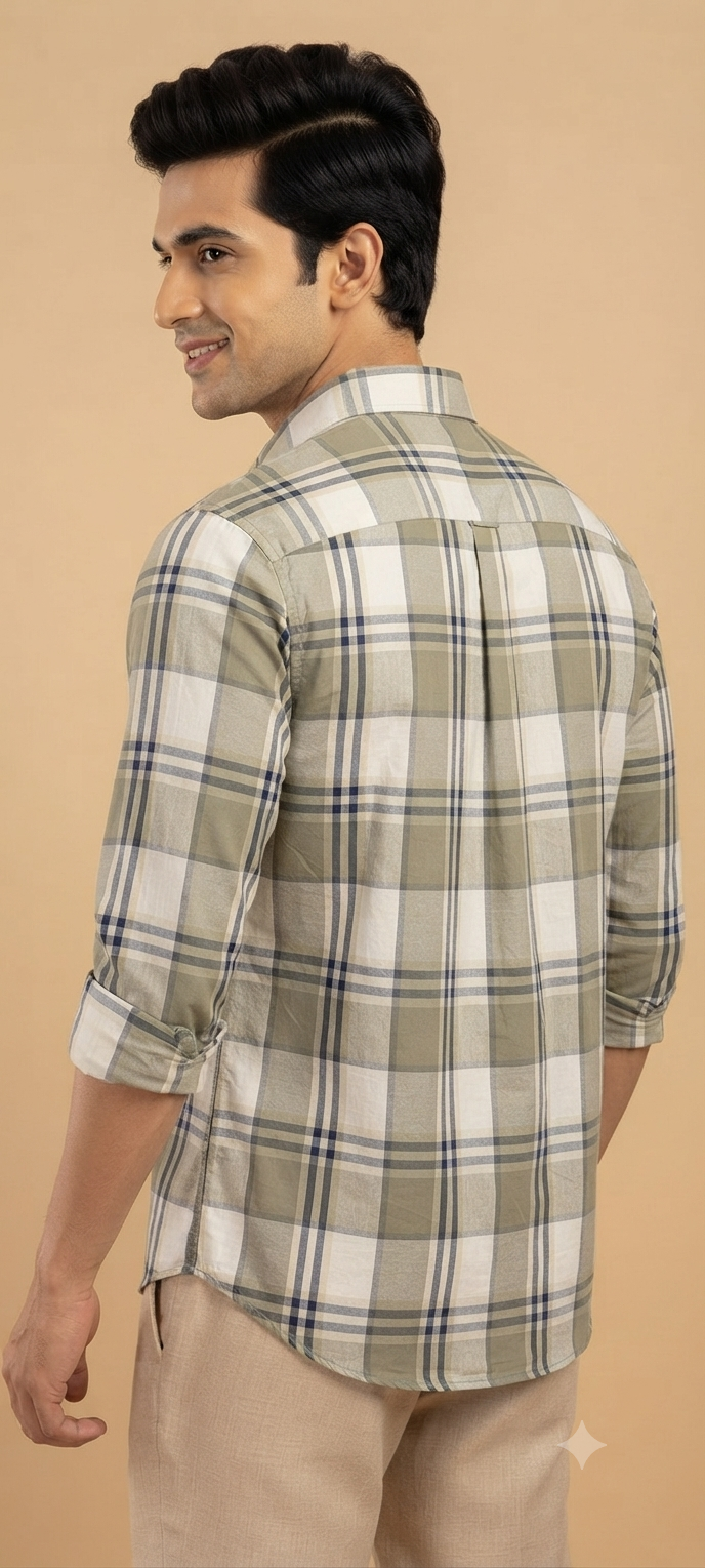 Teen Colours Men's Grey and Brown Checked Gija Cotton Casual Shirt Full Sleeve Regular Fit
