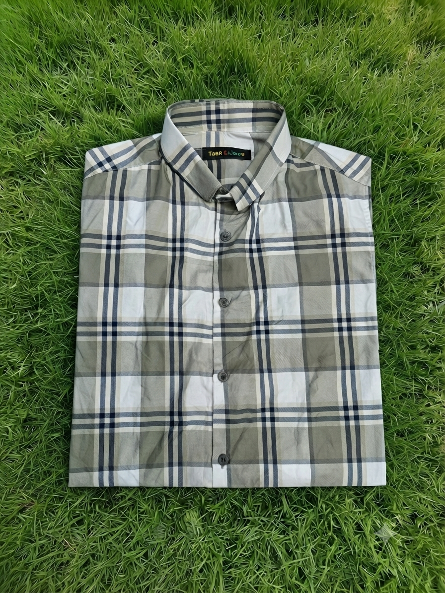 Teen Colours Men's Grey and Brown Checked Gija Cotton Casual Shirt Full Sleeve Regular Fit