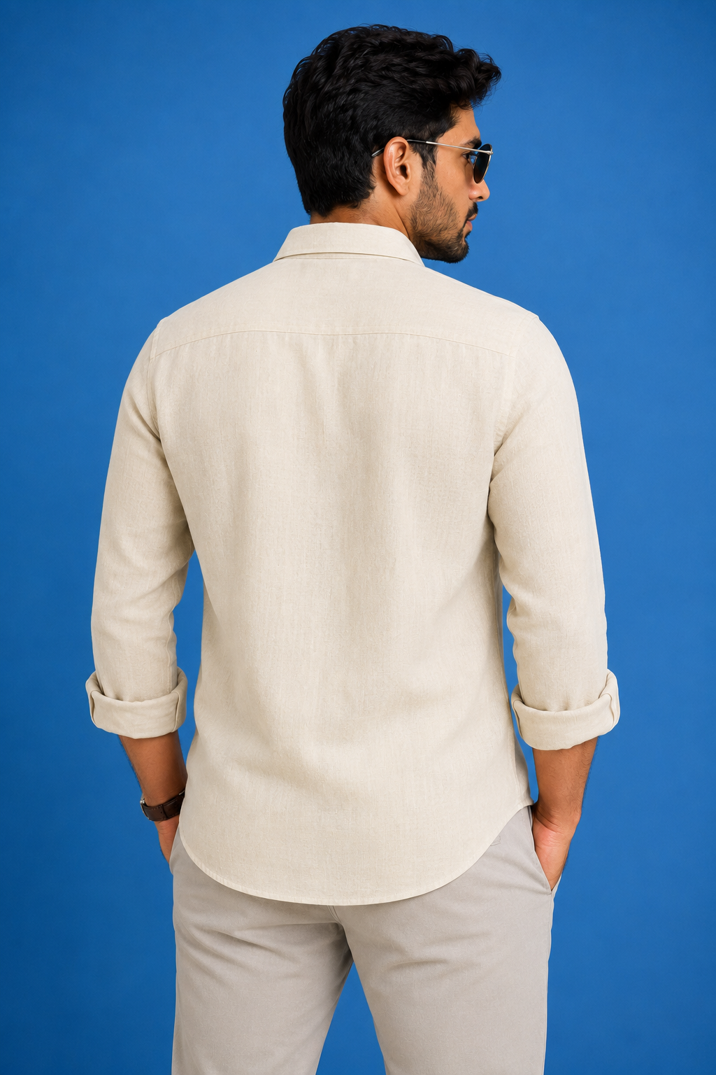 Teen Colours Men's Gold Plain Linen Casual Shirt Full Sleeve Regular Fit