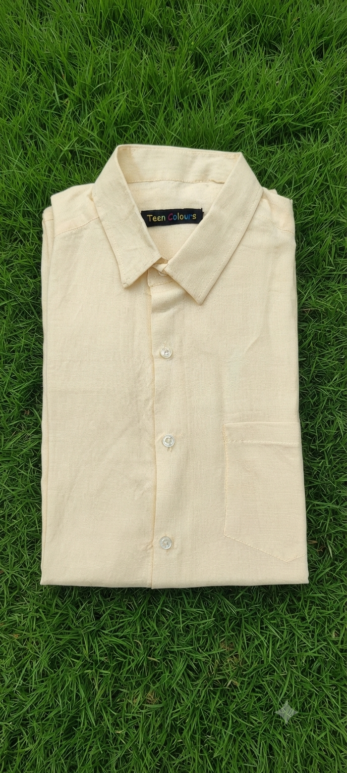 Teen Colours Men's Gold Plain Linen Casual Shirt Full Sleeve Regular Fit