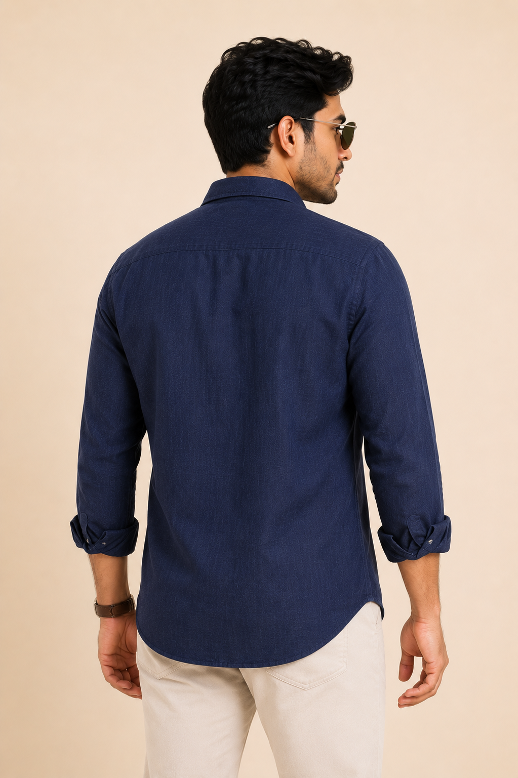Teen Colours Men's Navy Blue Plain Linen Casual Shirt Full Sleeve Regular Fit