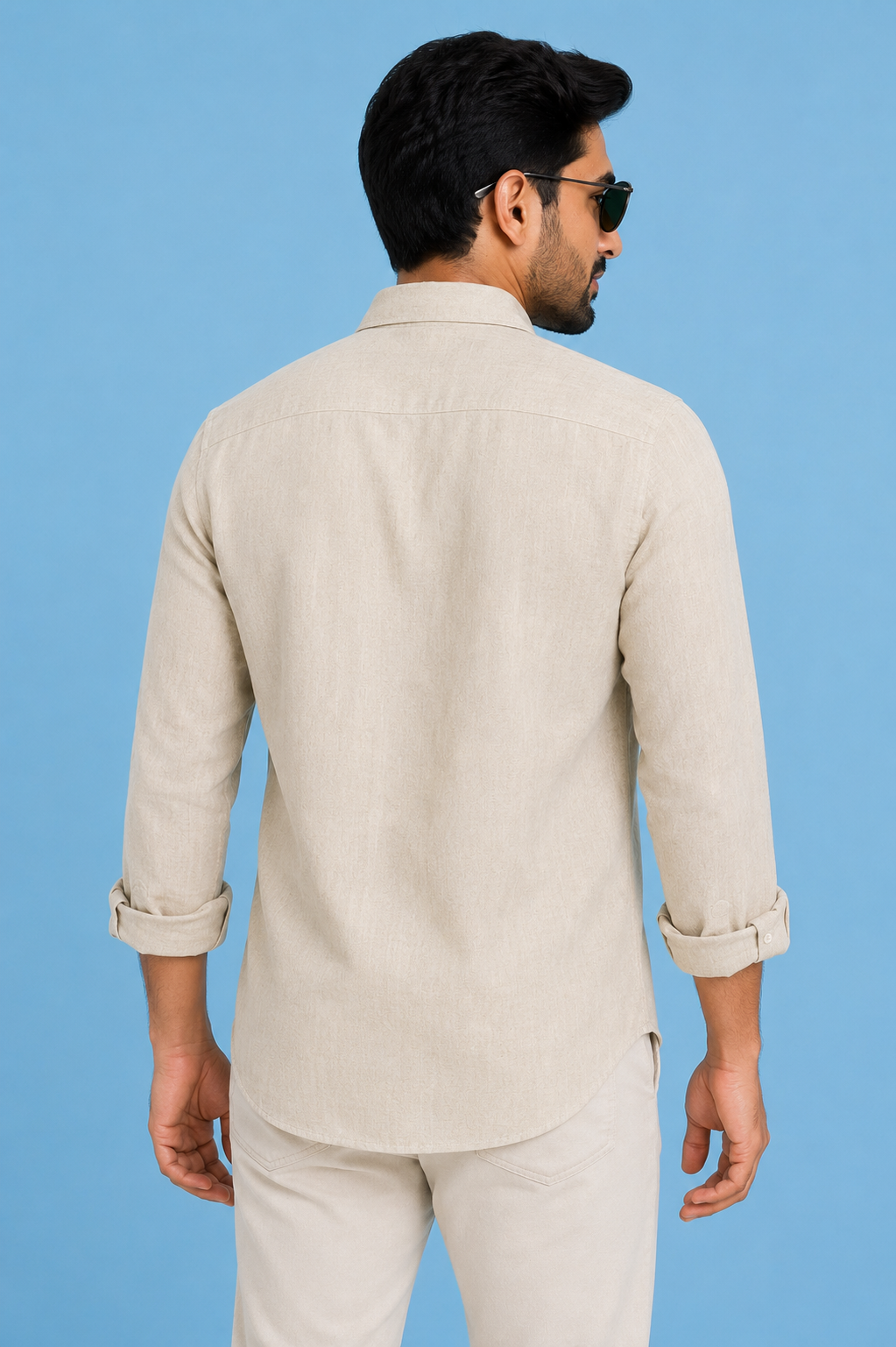 Teen Colours Men's Beige Plain Linen Casual Shirt Full Sleeve Regular Fit