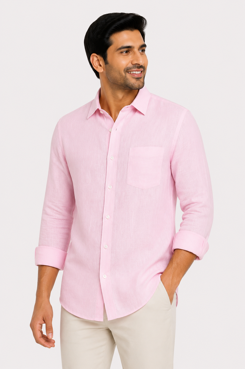 Teen Colours Men's Lavender Plain Linen Casual Shirt Full Sleeve Regular Fit