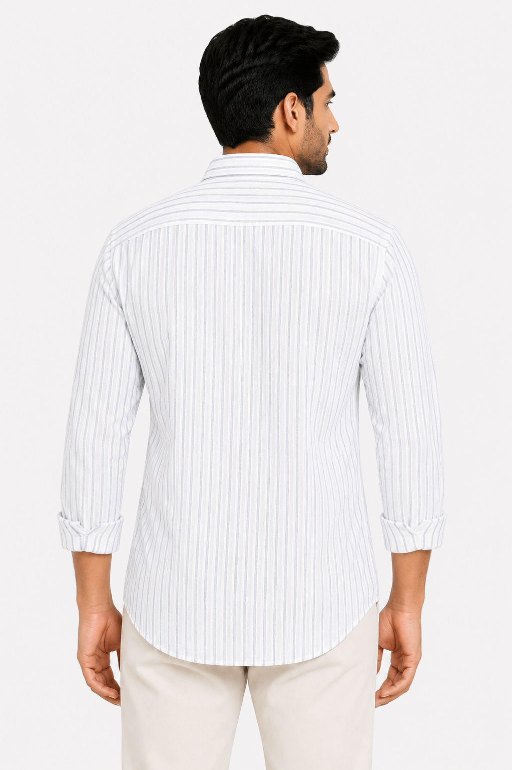 Teen Colours Men's White and Blue Striped Linen Casual Shirt Full Sleeve Regular Fit