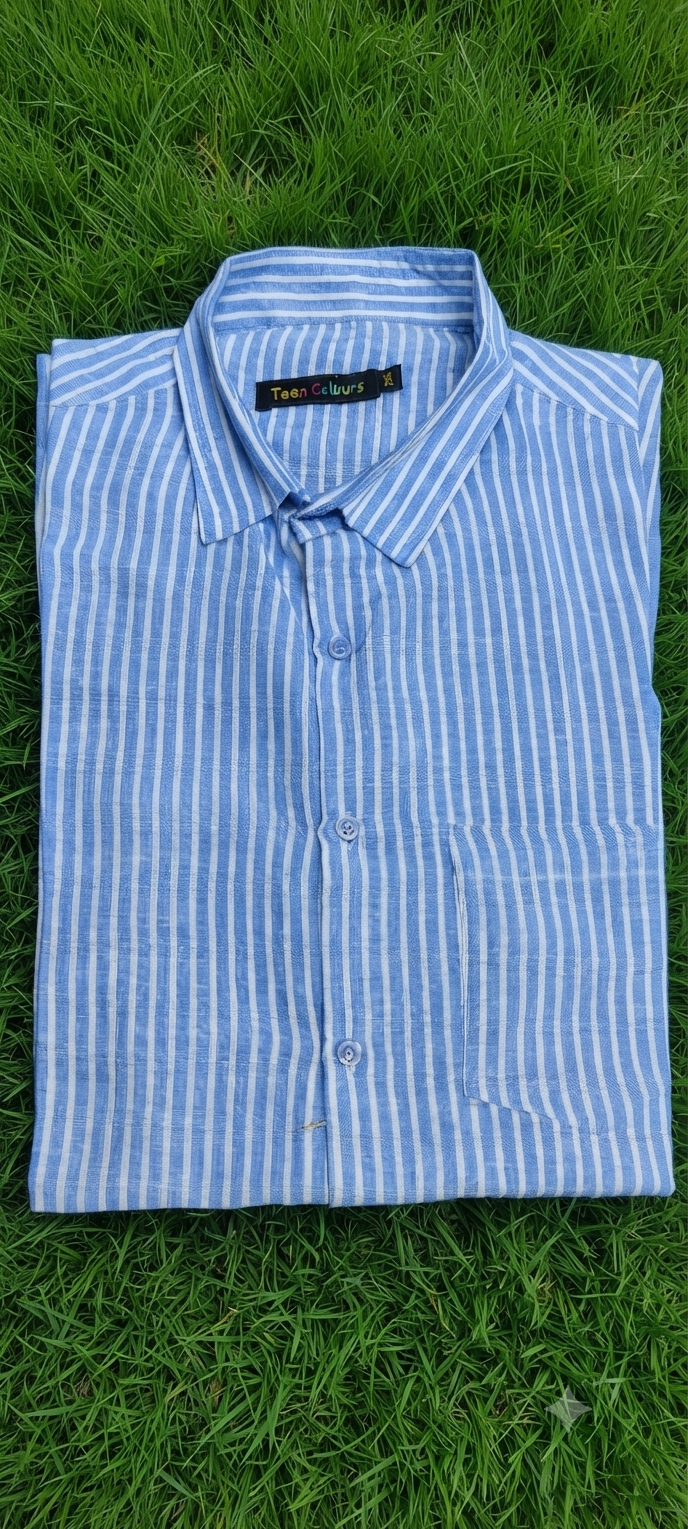 Teen Colours Men's Dark Blue and White Striped Linen Casual Shirt Full Sleeve Regular Fit