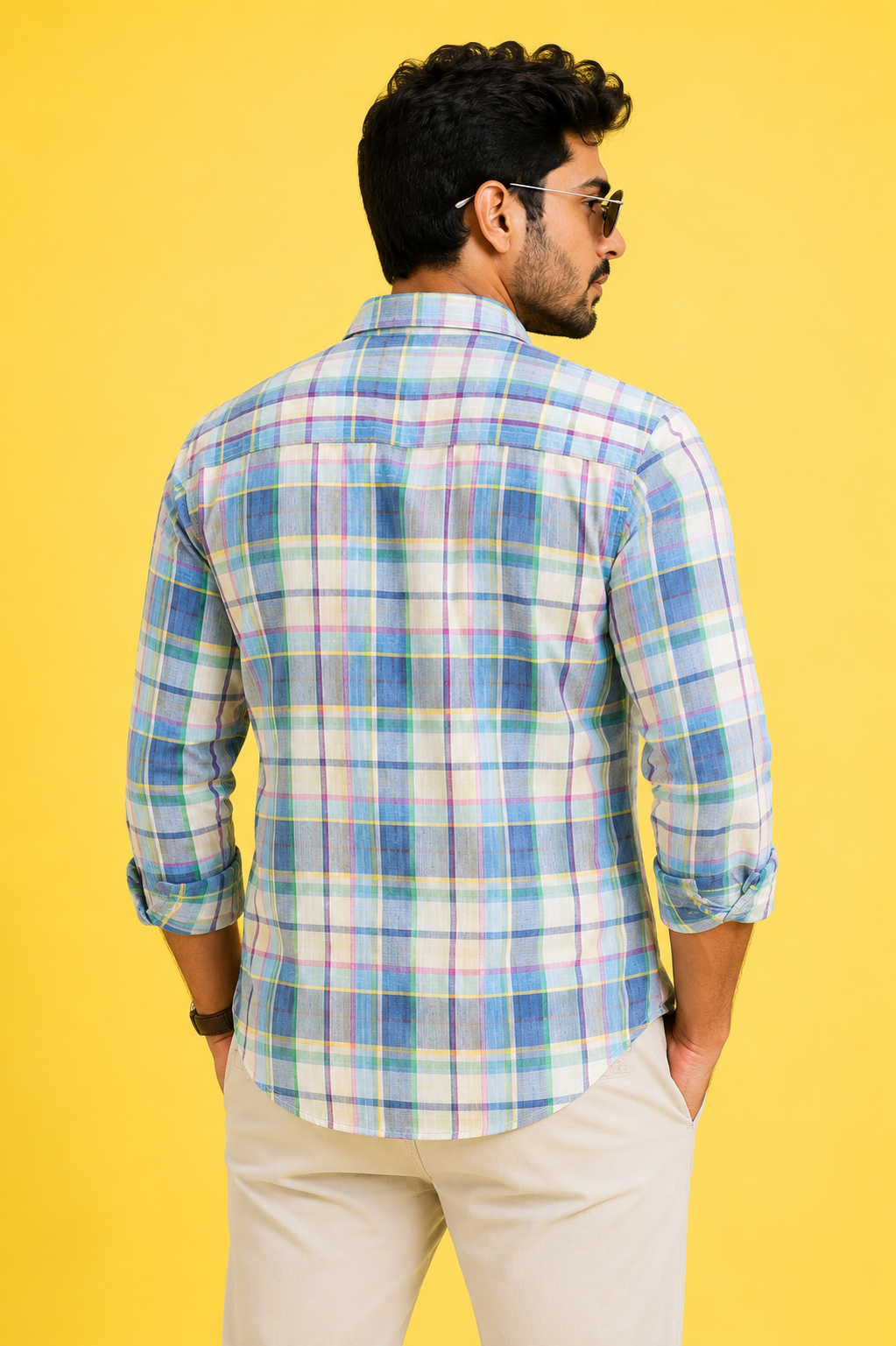 Teen Colours Men's Multicolor Checked Linen Casual Shirt Full Sleeve Regular Fit