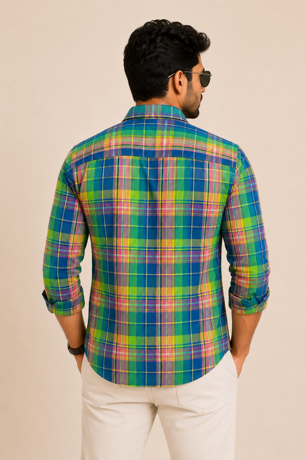 Teen Colours Men's Multicolor Checked Linen Casual Shirt Full Sleeve Regular Fit