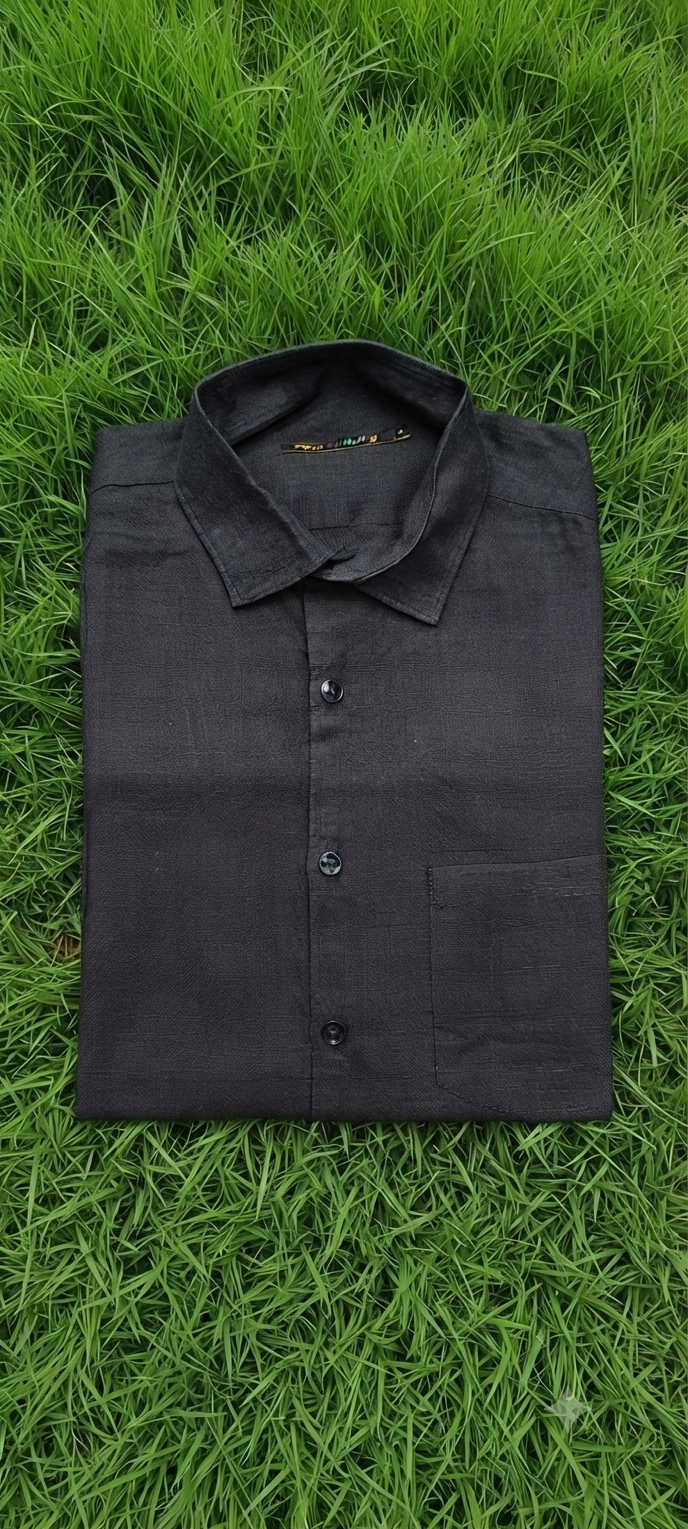 Teen Colours Men's Black Plain Linen Casual Shirt Full Sleeve Regular Fit