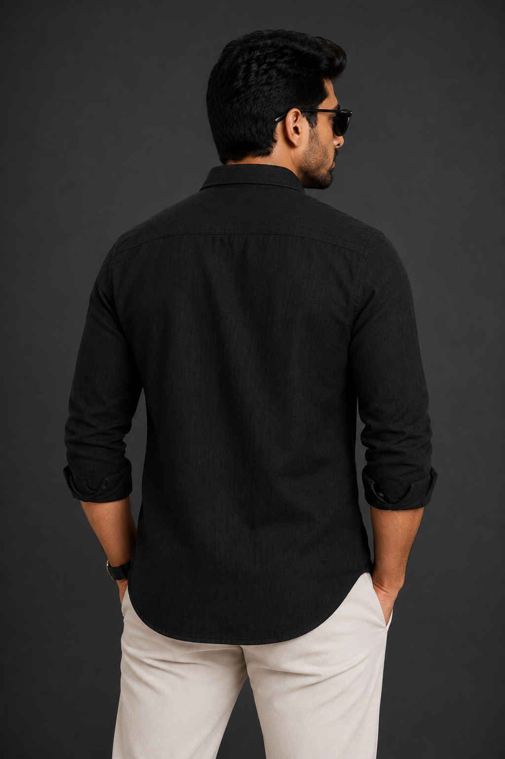 Teen Colours Men's Black Plain Linen Casual Shirt Full Sleeve Regular Fit