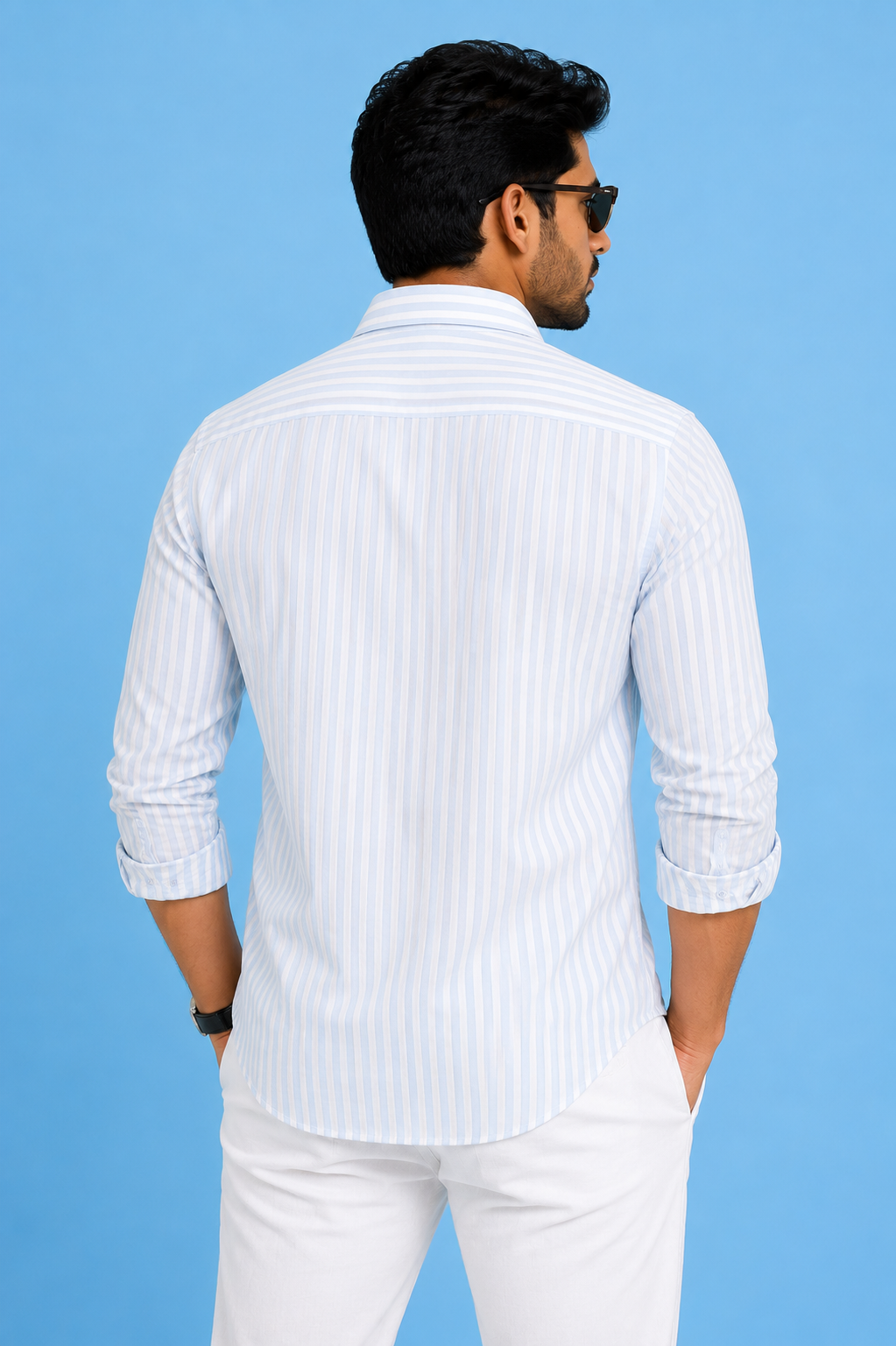 Teen Colours Men's Classic Blue Striped Linen Casual Shirt Full Sleeve Regular Fit