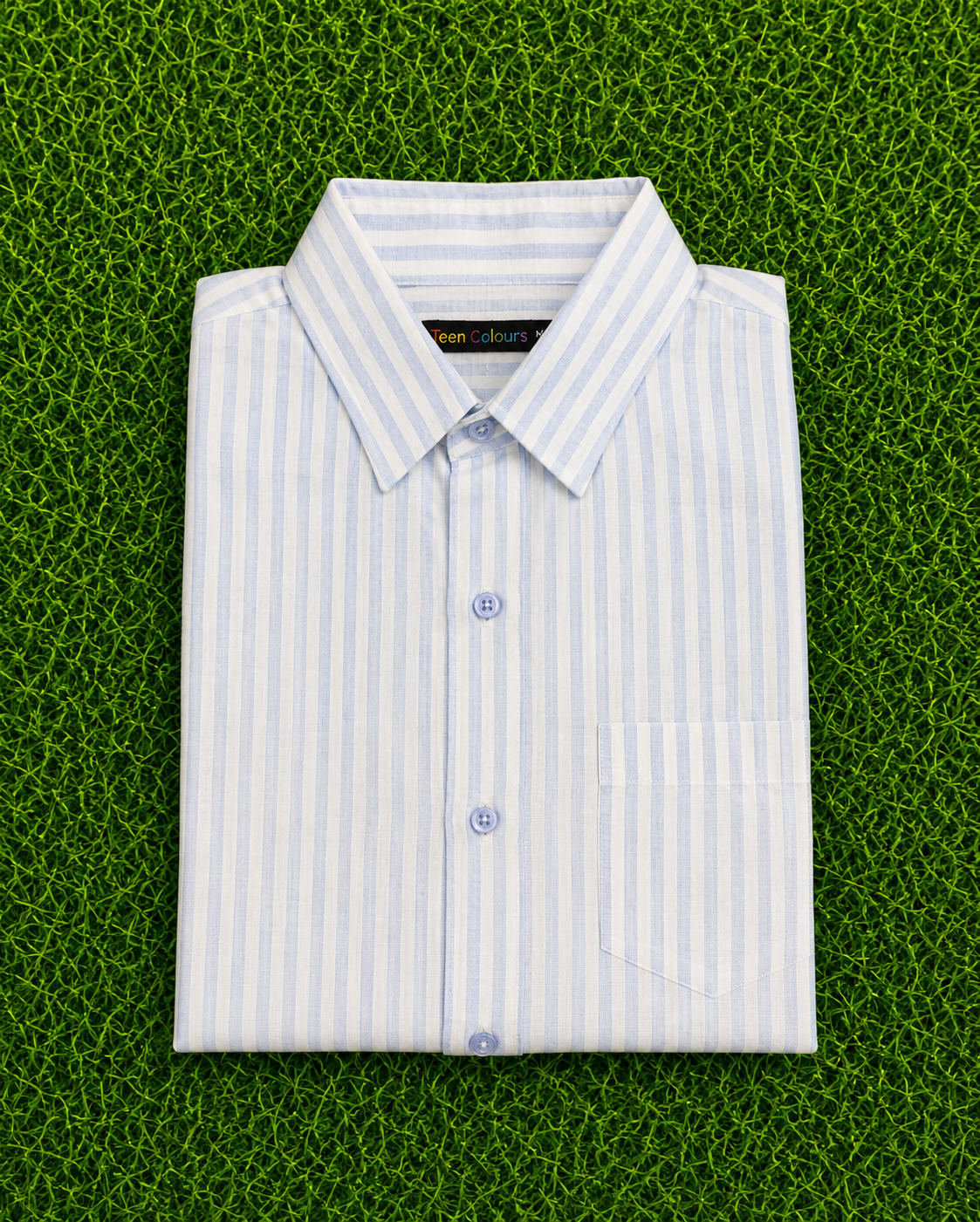 Teen Colours Men's Classic Blue Striped Linen Casual Shirt Full Sleeve Regular Fit