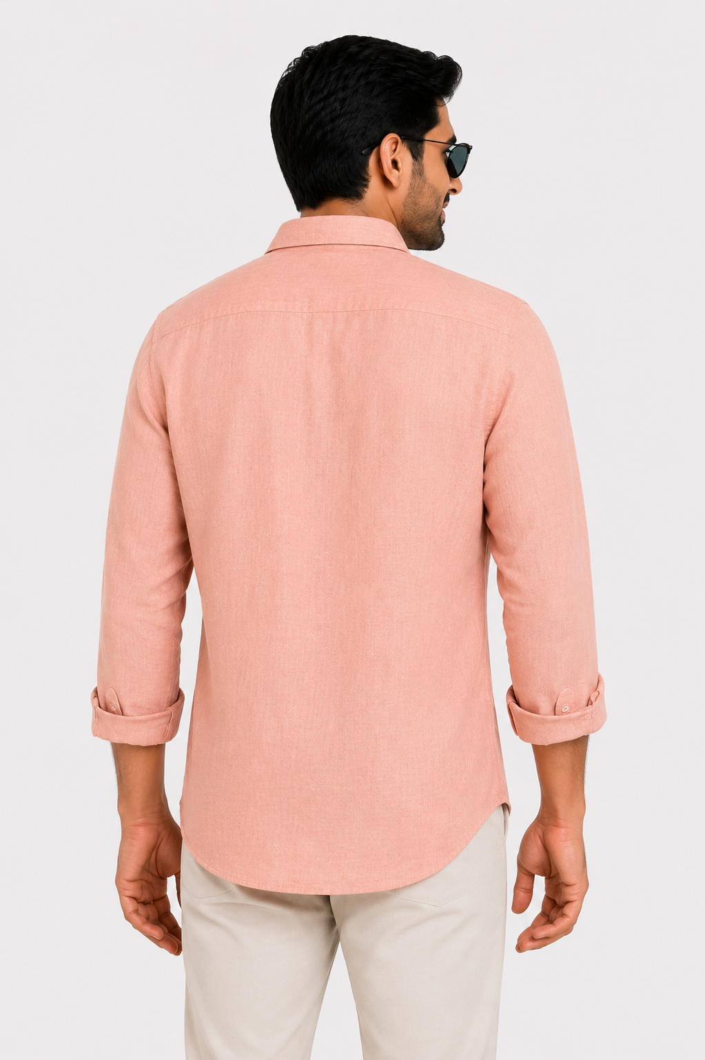 Teen Colours Men's Peach Plain Linen Casual Shirt Full Sleeve Regular Fit