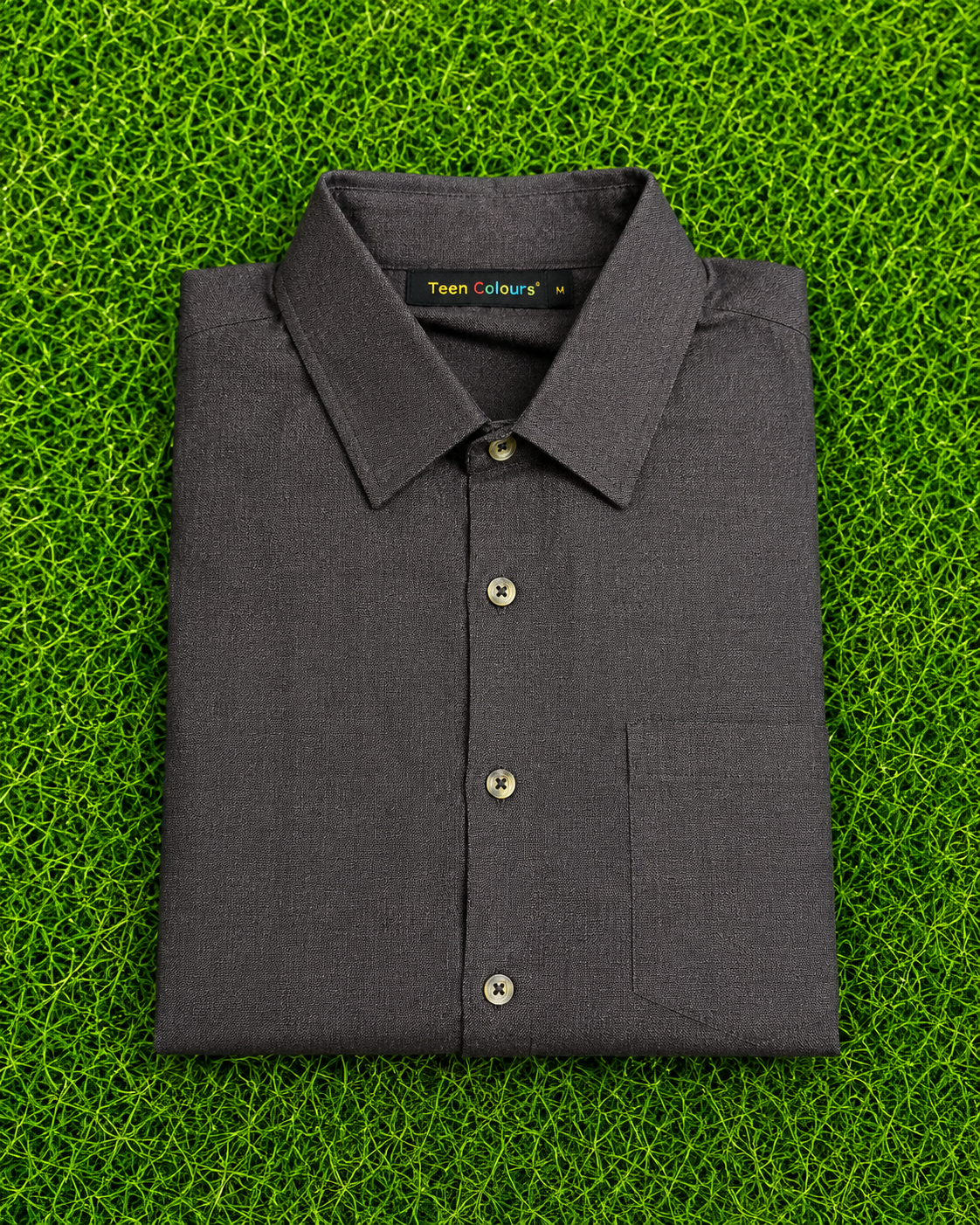 Teen Colours Mens Brown Plain Linen Casual Shirt Full Sleeve Regular Fit