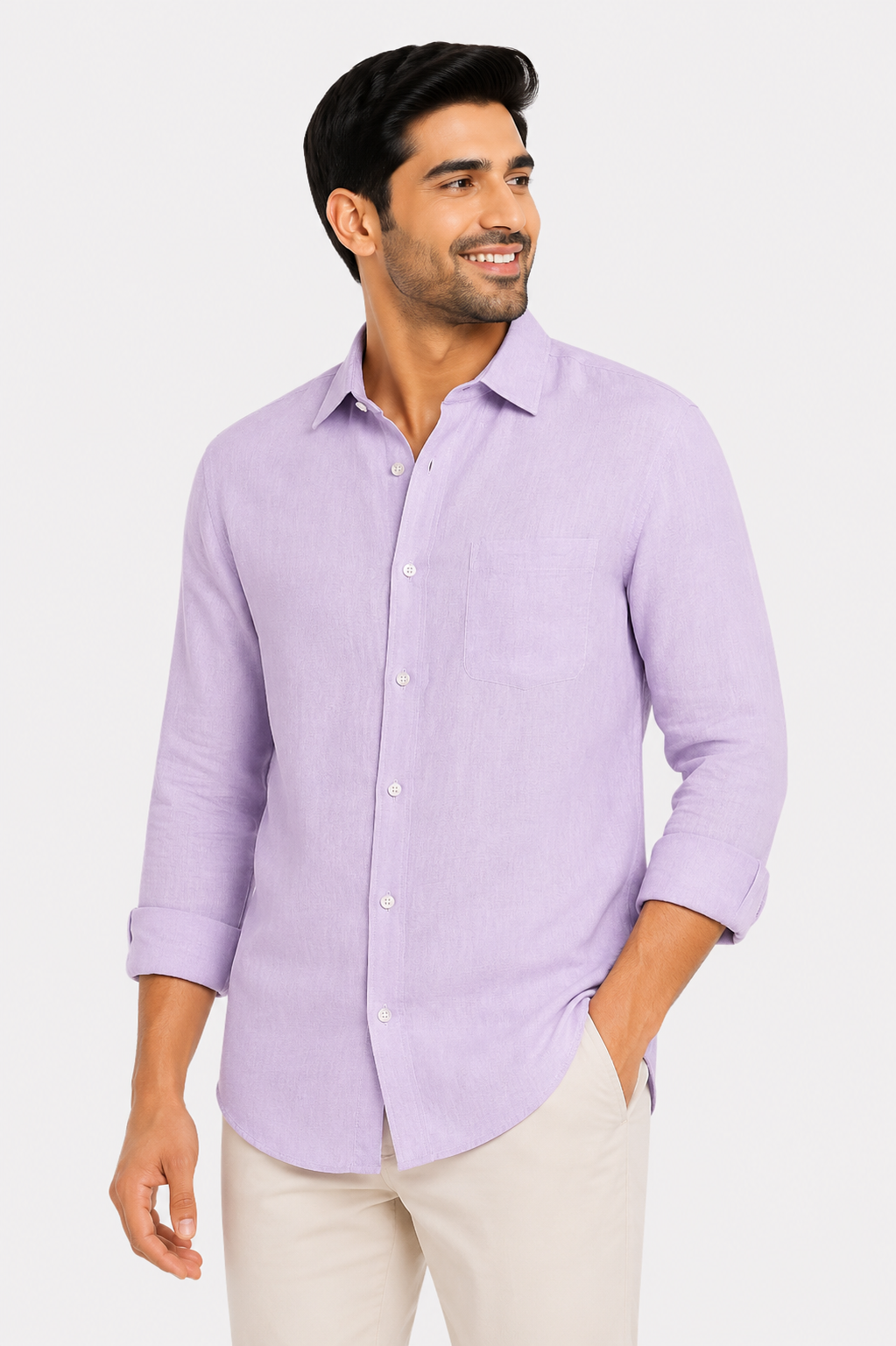 Teen Colours Men's Light Blue Plain Linen Casual Shirt Full Sleeve Regular Fit