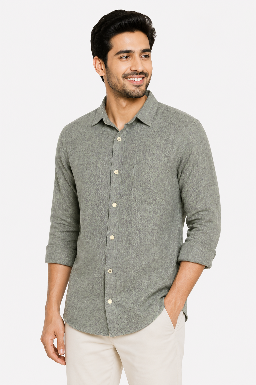 Teen Colours Men's Light Blue and White Striped Linen Casual Shirt Full Sleeve Regular Fit