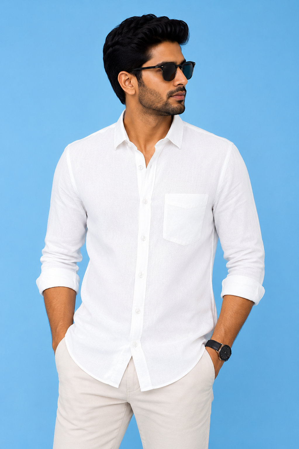 Teen Colours Men's White Plain Linen Casual Shirt Full Sleeve Regular Fit