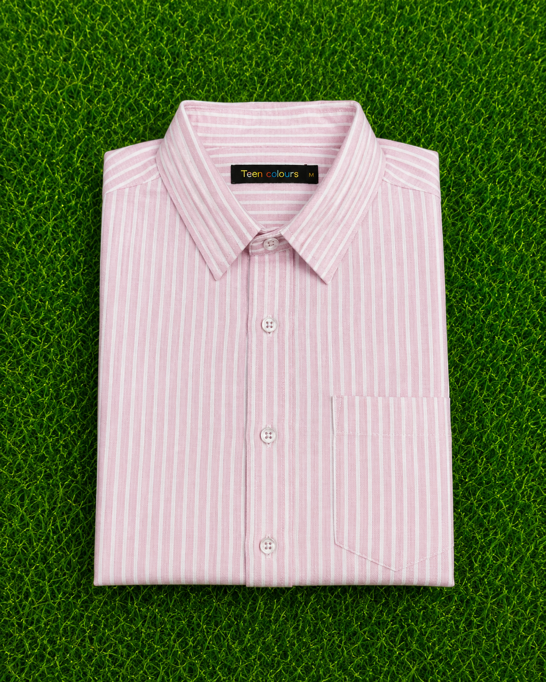 Teen Colours Men's Pink Vertical Striped Linen Casual Shirt Full Sleeve Regular Fit
