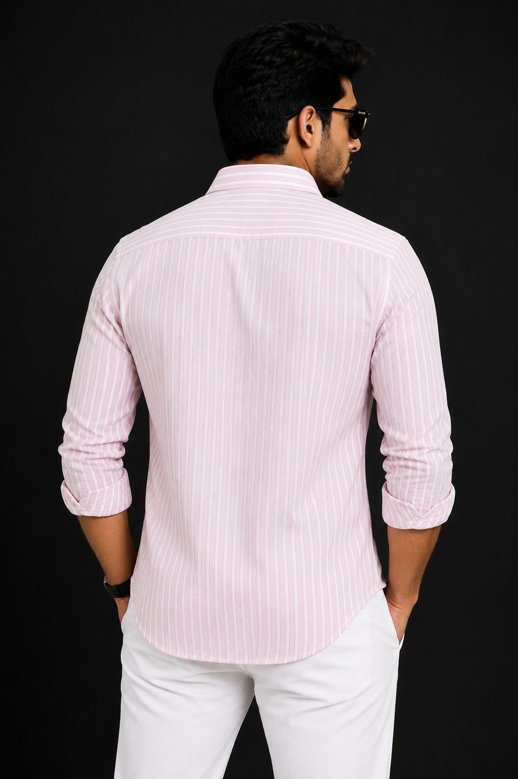 Teen Colours Men's Pink Vertical Striped Linen Casual Shirt Full Sleeve Regular Fit