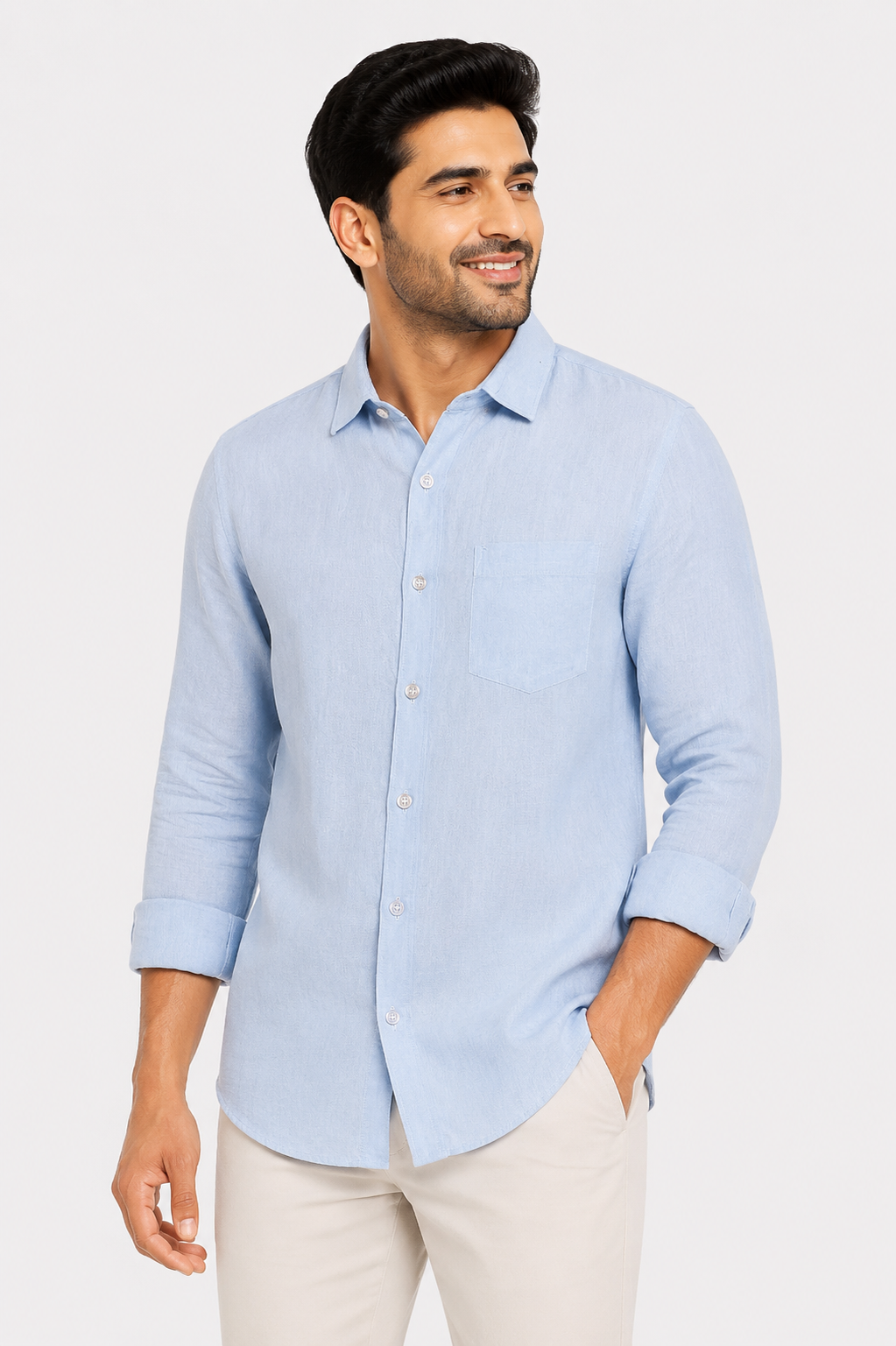 Teen Colours Men's Light Blue Plain Linen Casual Shirt Full Sleeve Regular Fit