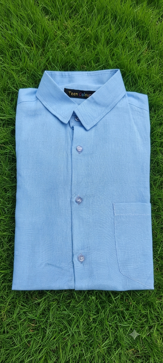 Teen Colours Men's Light Blue Plain Linen Casual Shirt Full Sleeve Regular Fit