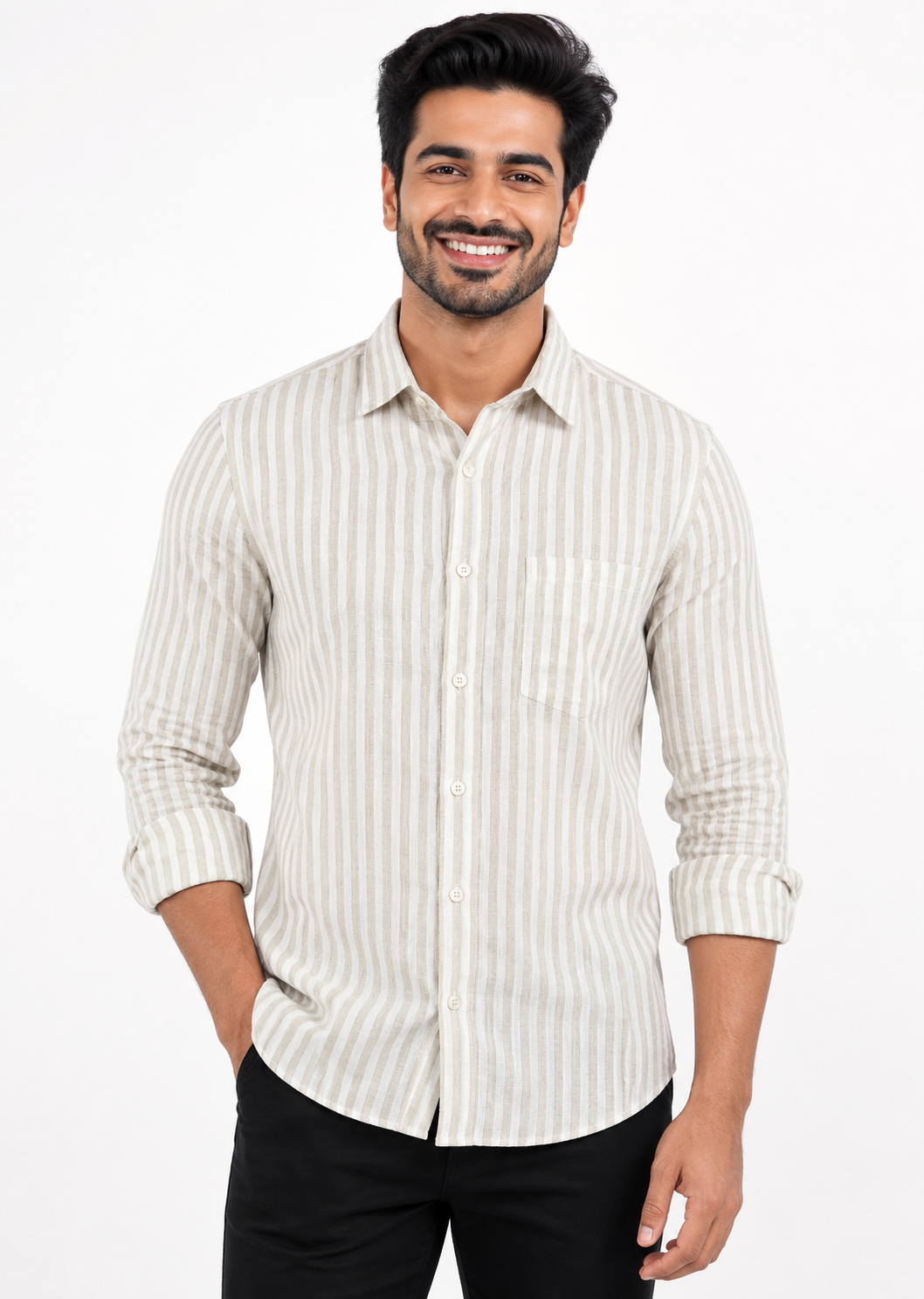 Teen Colours Men's Multicolor Checked Green& blue Linen Casual Shirt Full Sleeve Regular Fit
