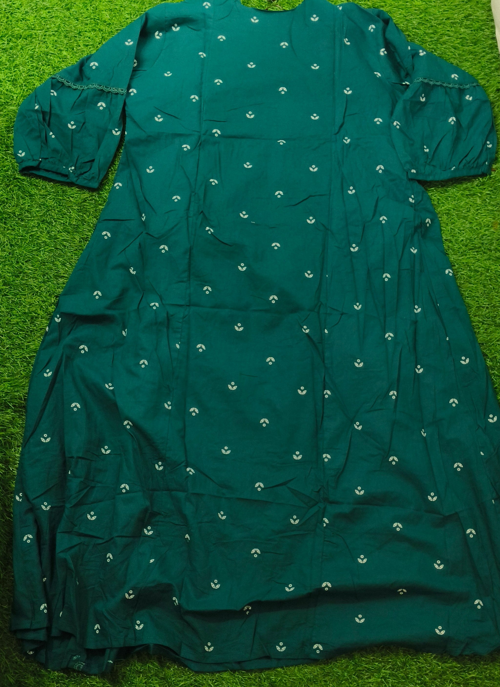 Elegant Dark Teal Green Embroidered Cotton Top with Circular Yoke Motif
