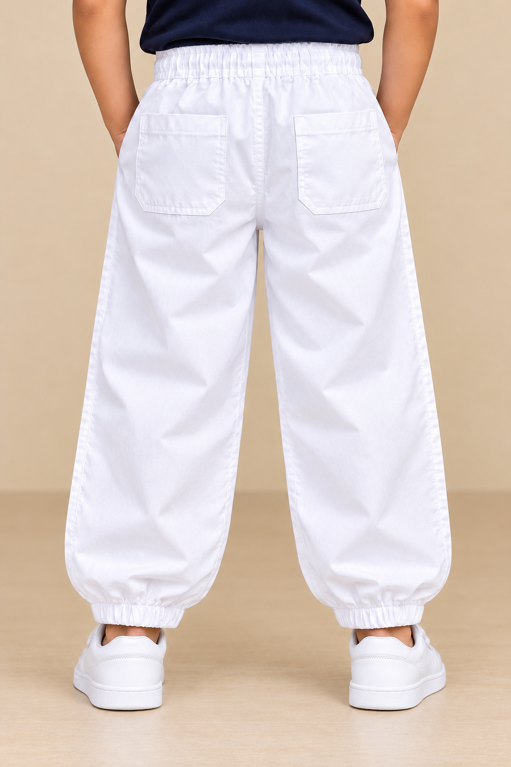 Boys White Baggy Fit Elastic Waist Jogger Pant