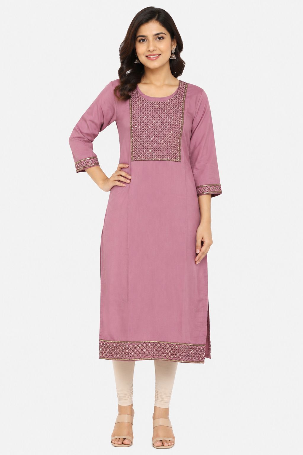 Women's Embroidered Party Wear Purple Kurti Top with Matching Lining
