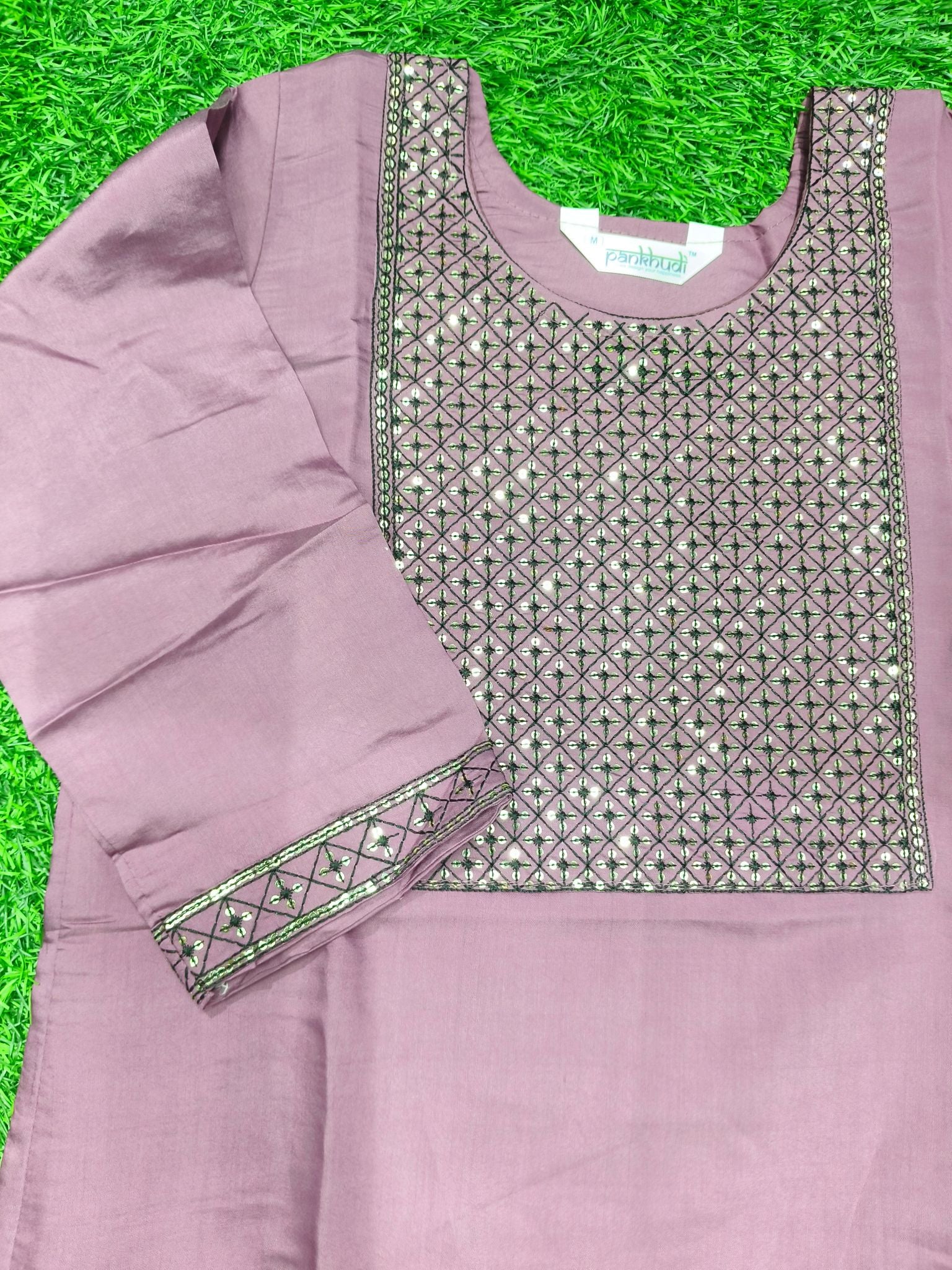 Women's Embroidered Party Wear Purple Kurti Top with Matching Lining