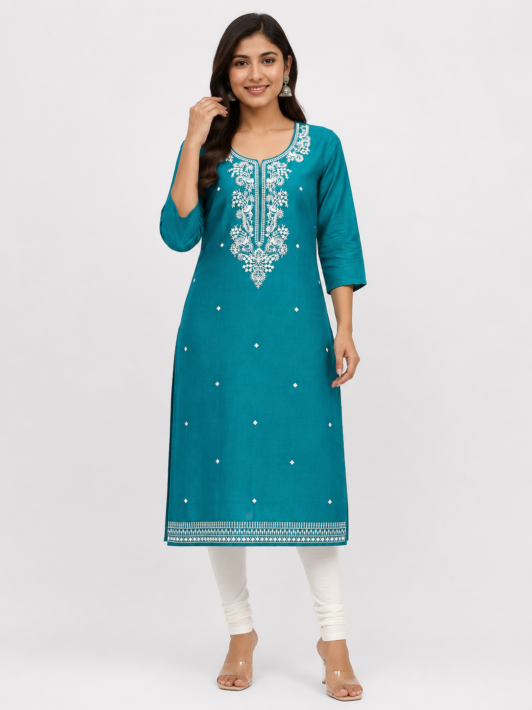 Women's Raama Green Embroidered Party Wear Kurti Top