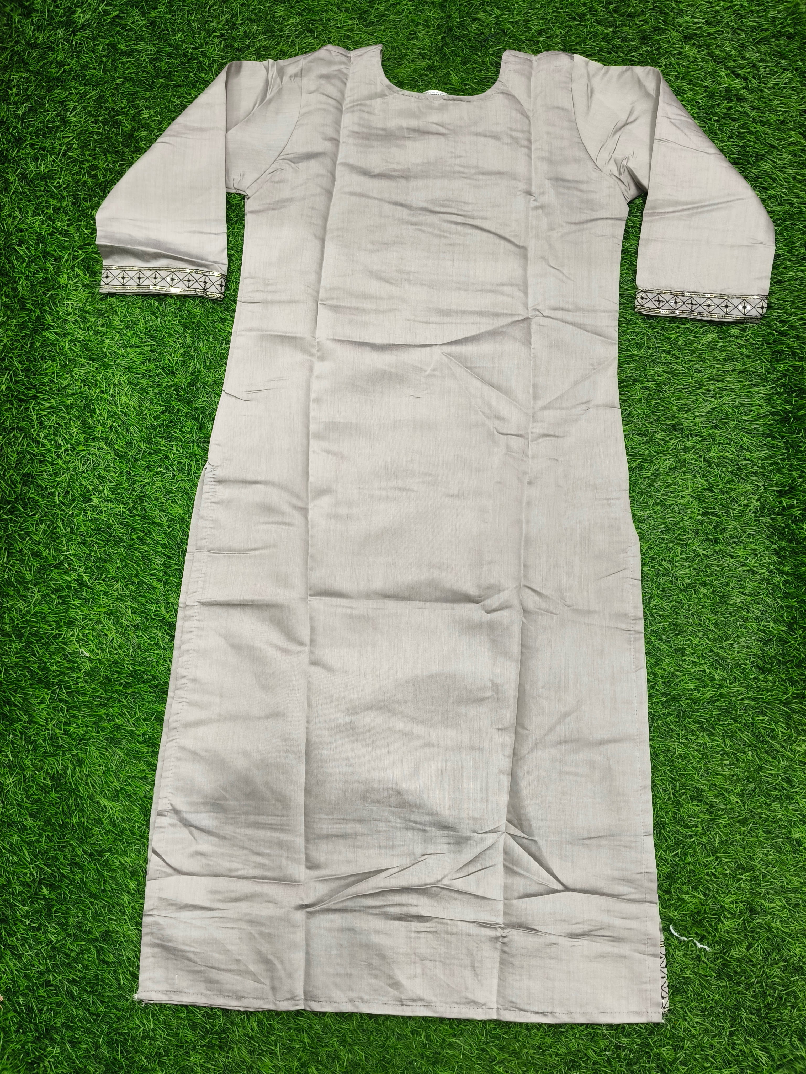 Women's Light Grey Embroidered Party Wear Kurti Top with Matching Lining