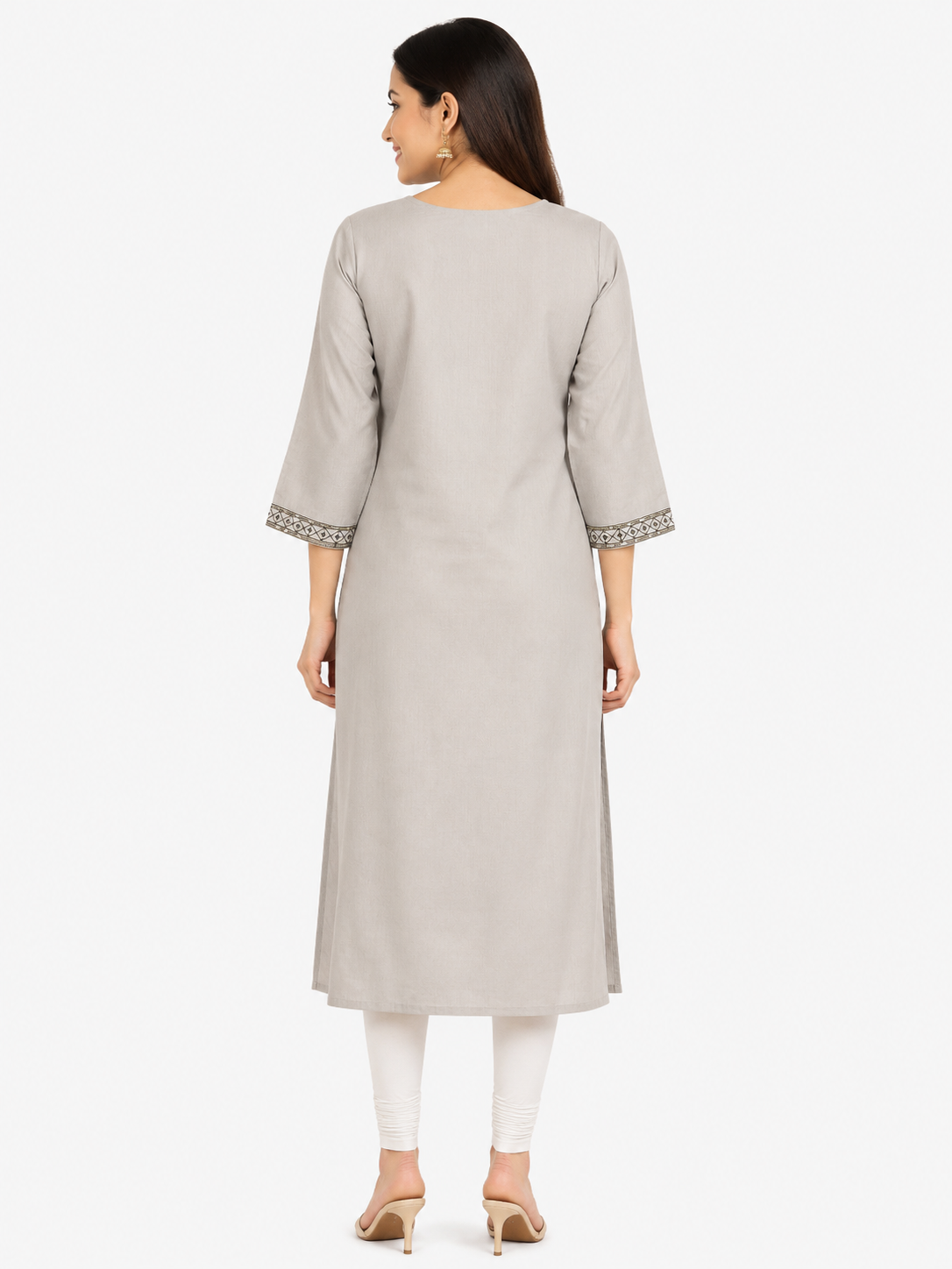 Women's Light Grey Embroidered Party Wear Kurti Top with Matching Lining