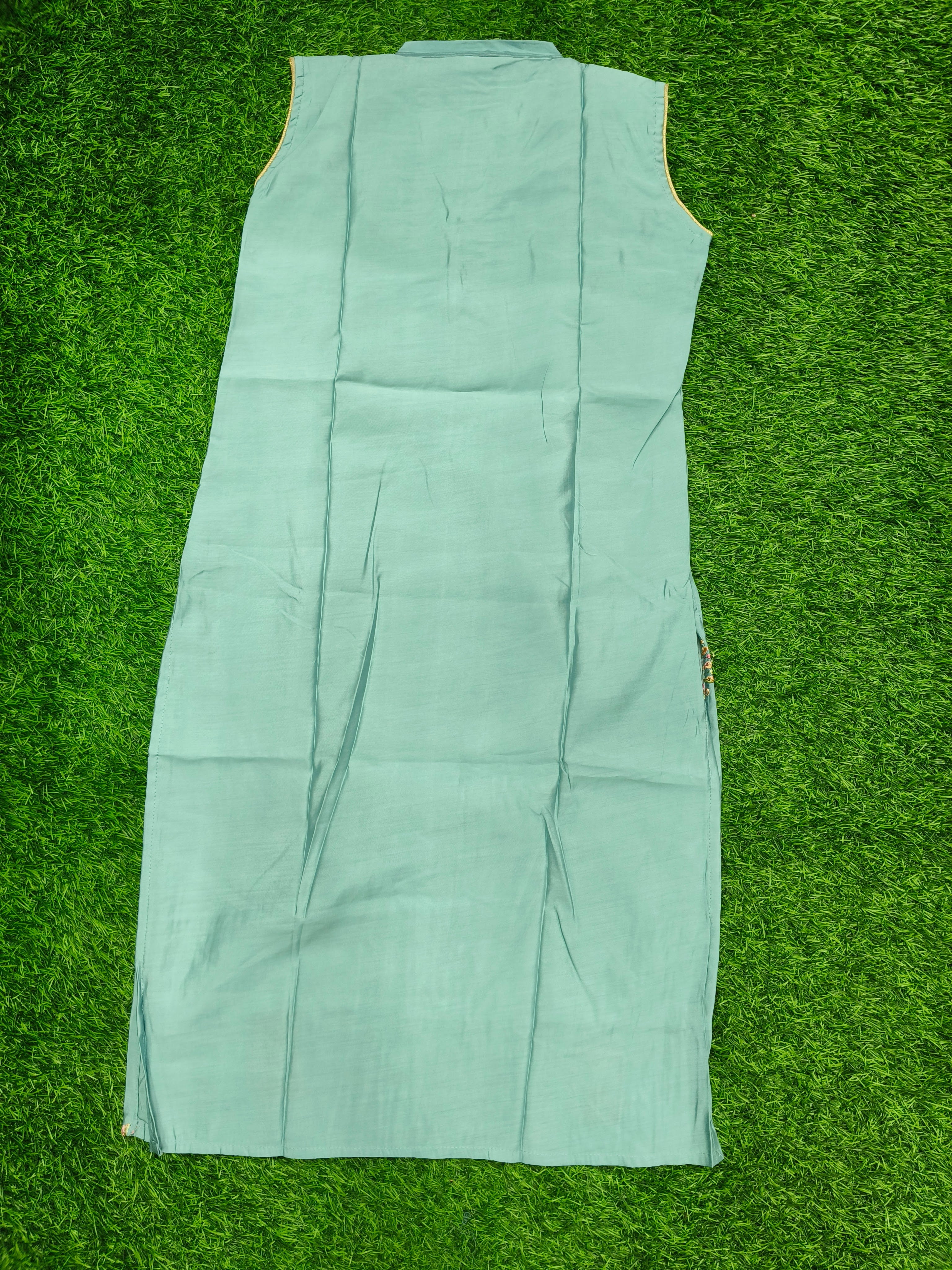 Women's Sea Green Embroidered Party Wear Kurti Top with Matching Lining