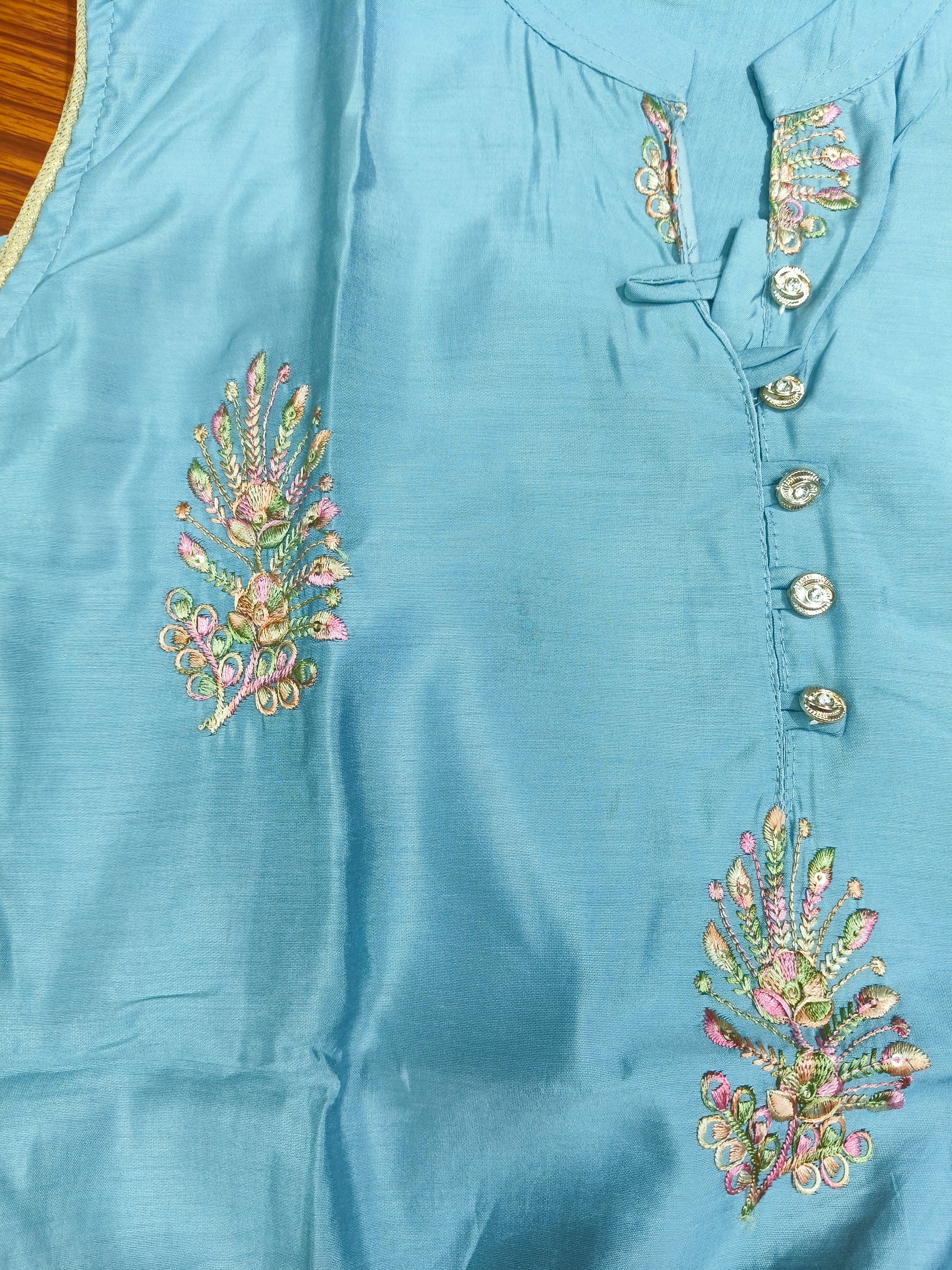 Women's Sea Green Embroidered Party Wear Kurti Top with Matching Lining