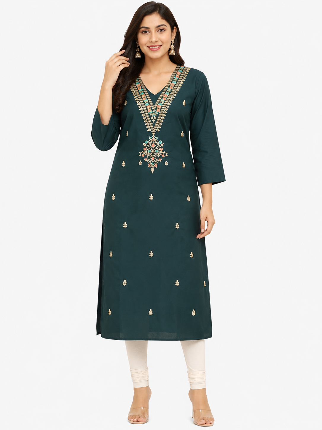 Women's Green Embroidered Ethnic Kurti Top