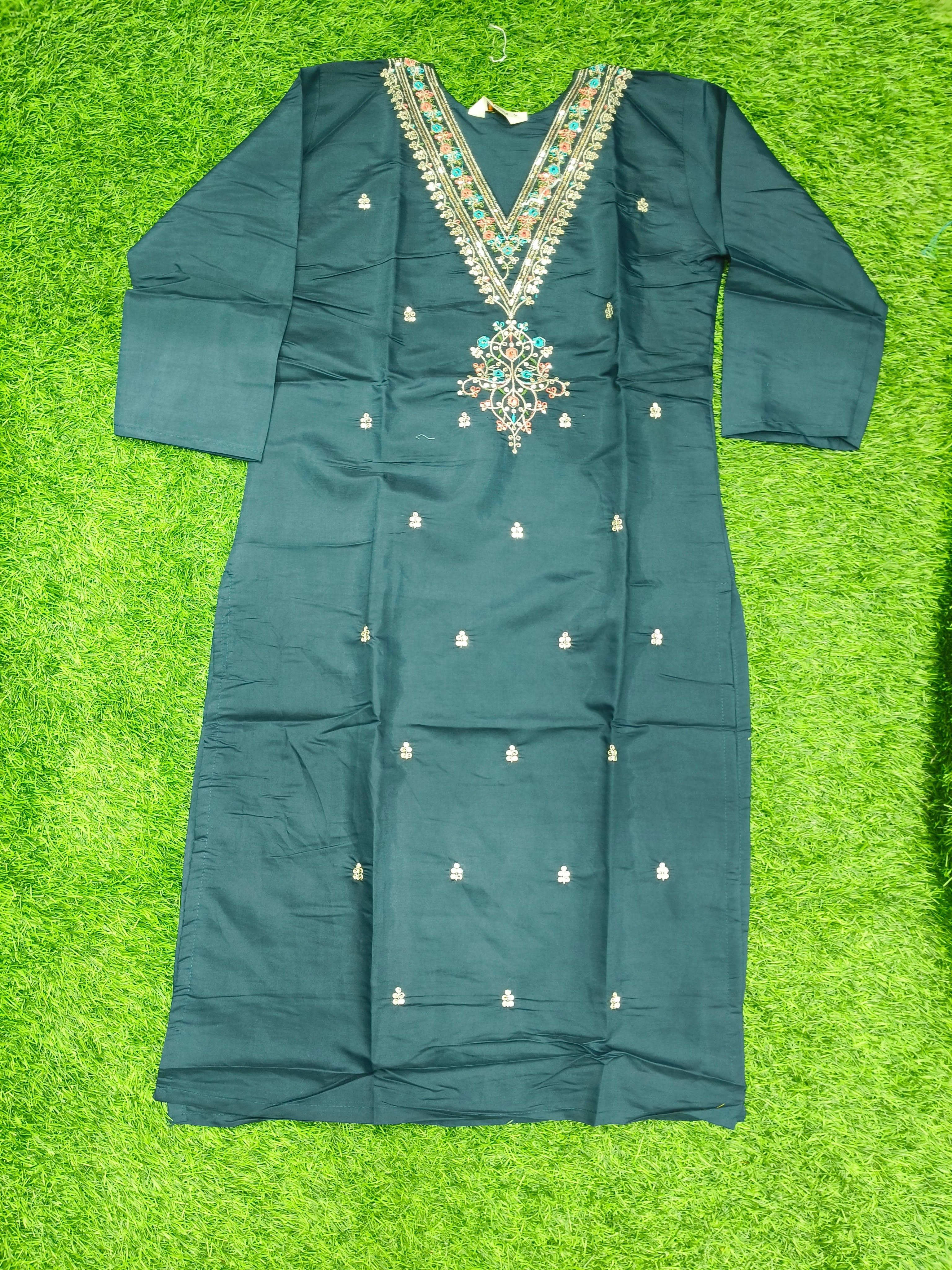 Women's Green Embroidered Ethnic Kurti Top