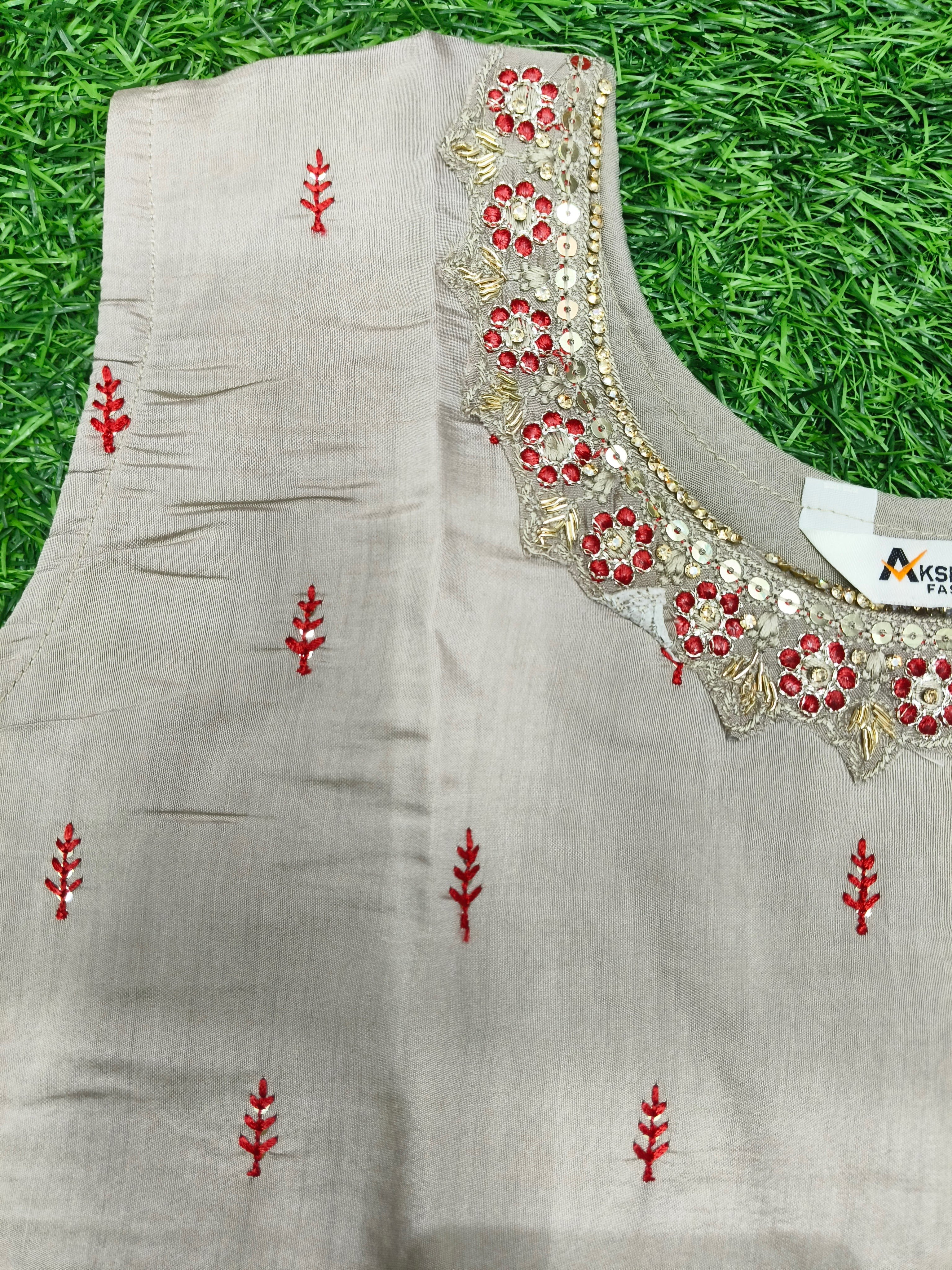 Women's Grey Embroidered Kurti Top for Party Wear