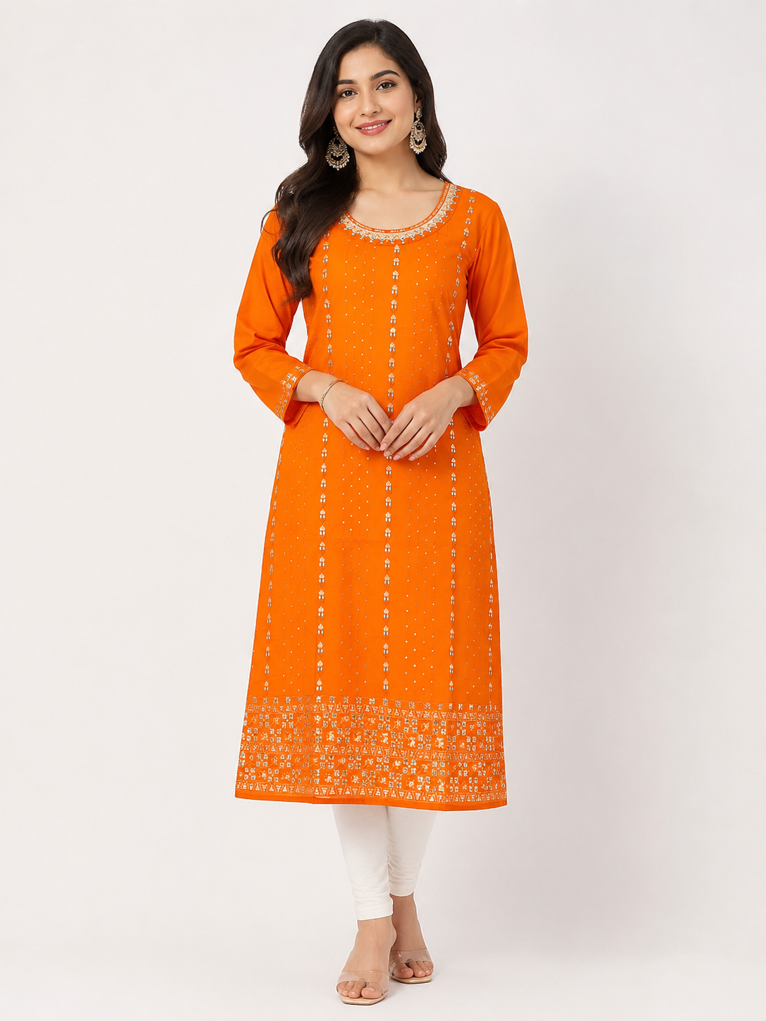 Women's Elegant Orange Embroidered Party Wear Kurti Top