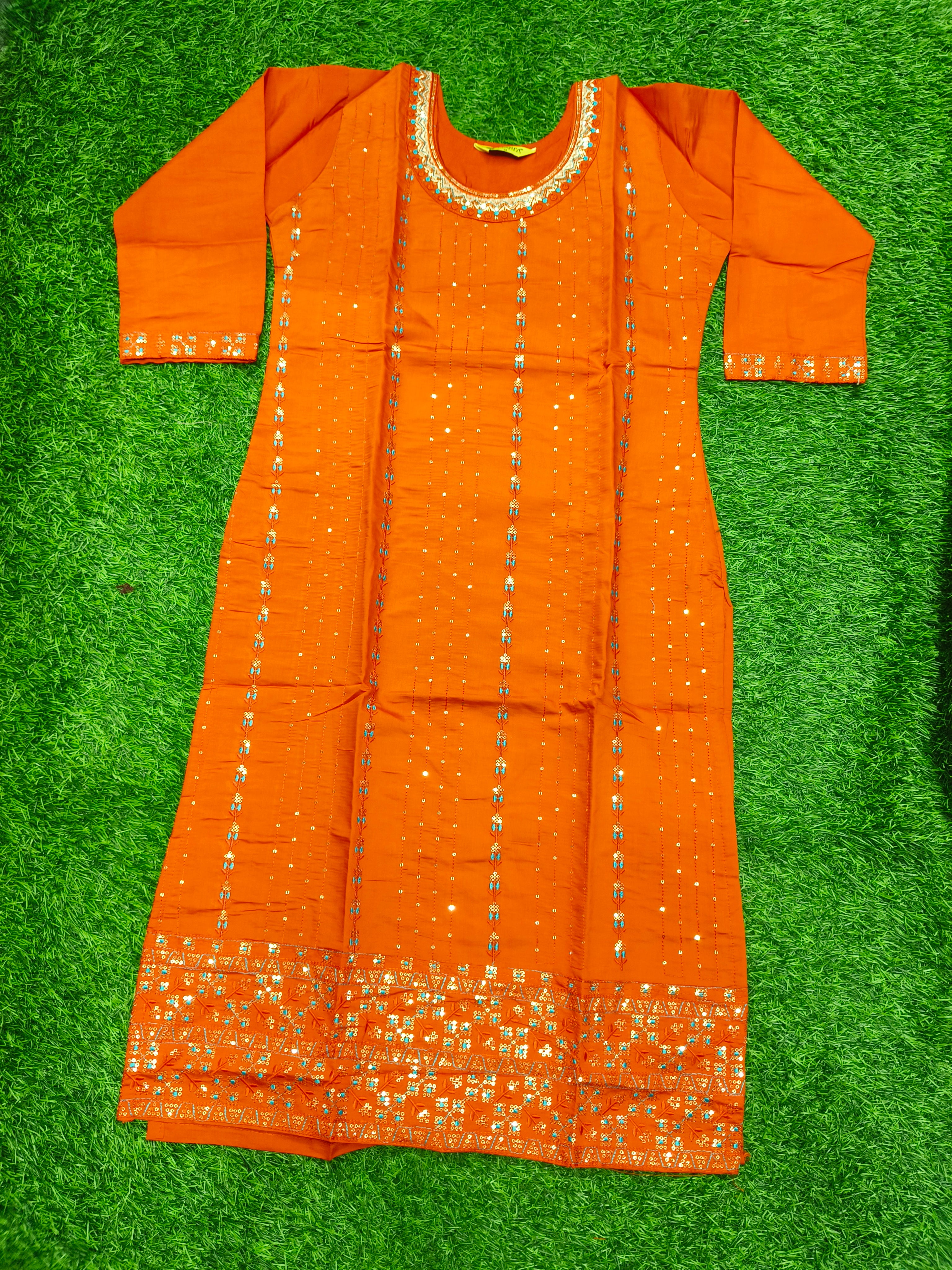 Women's Elegant Orange Embroidered Party Wear Kurti Top